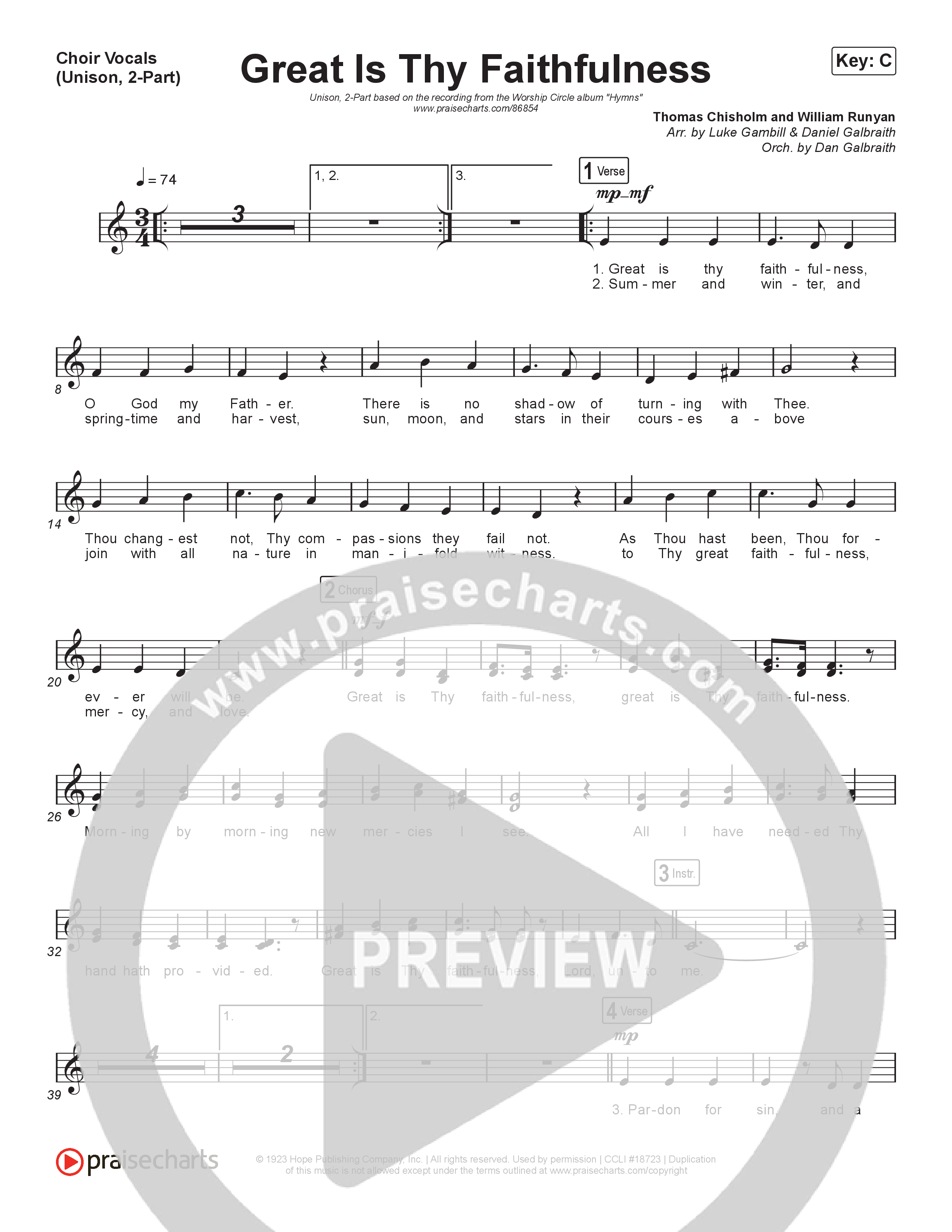 Great Is Thy Faithfulness (Unison/2-Part) Choir Vocals (Uni/2-Part) (Christy Nockels / Arr. Luke Gambill)