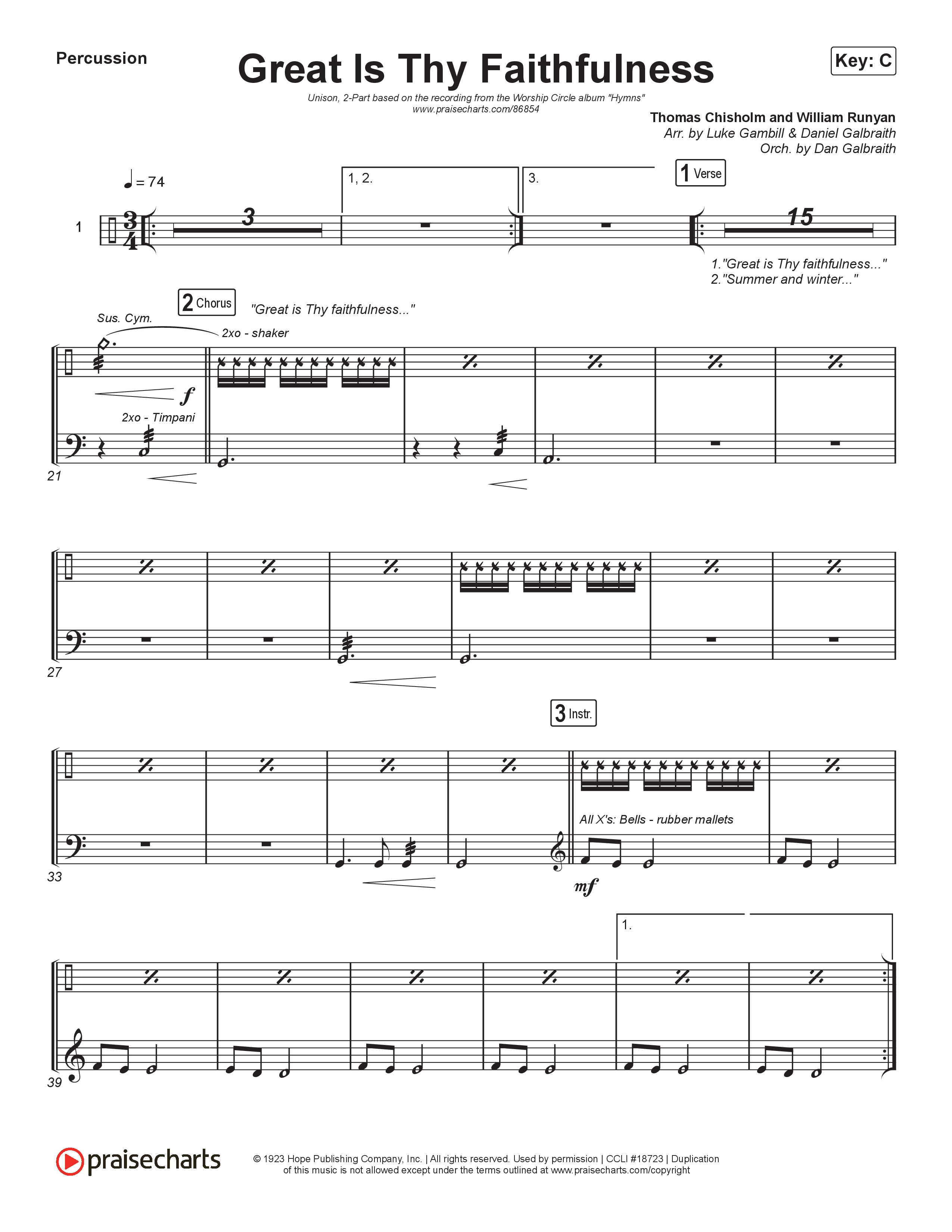 Great Is Thy Faithfulness (Unison/2-Part) Percussion (Christy Nockels / Arr. Luke Gambill)
