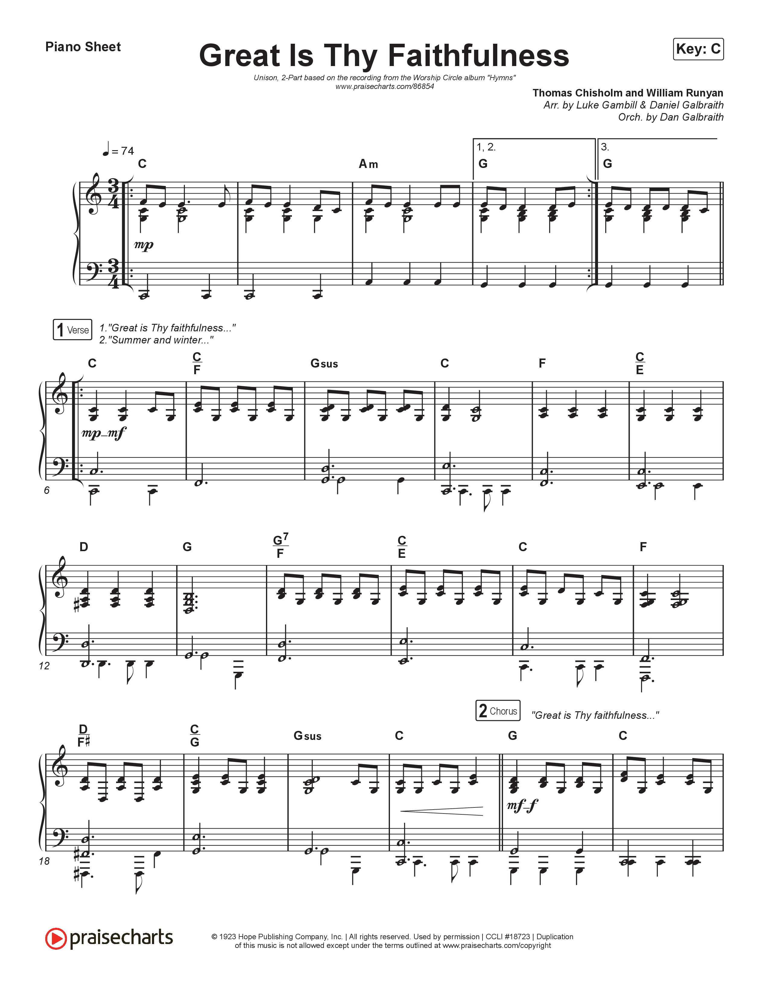 Great Is Thy Faithfulness (Unison/2-Part) Piano Sheet (Christy Nockels / Arr. Luke Gambill)