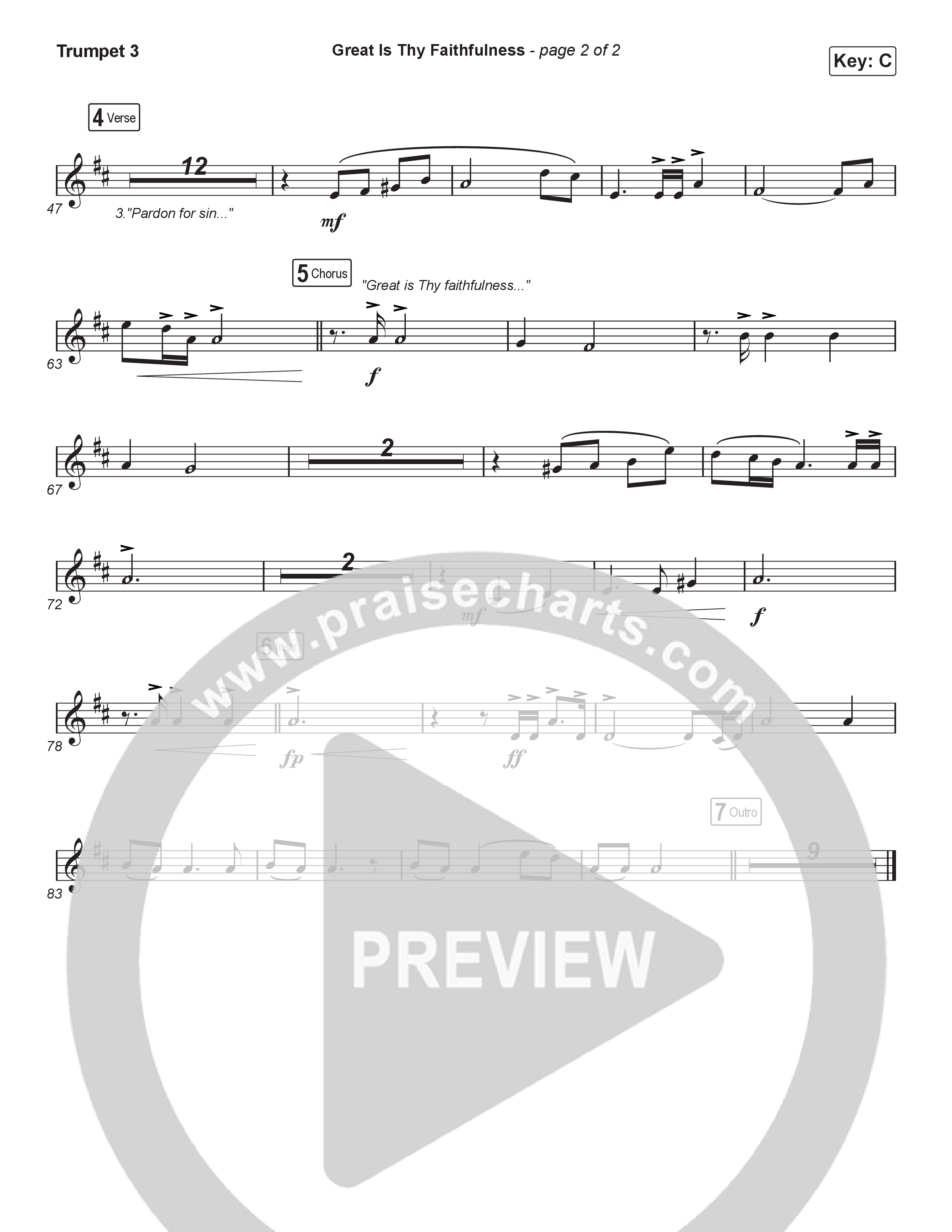 Great Is Thy Faithfulness (Unison/2-Part) Trumpet 3 (Christy Nockels / Arr. Luke Gambill)