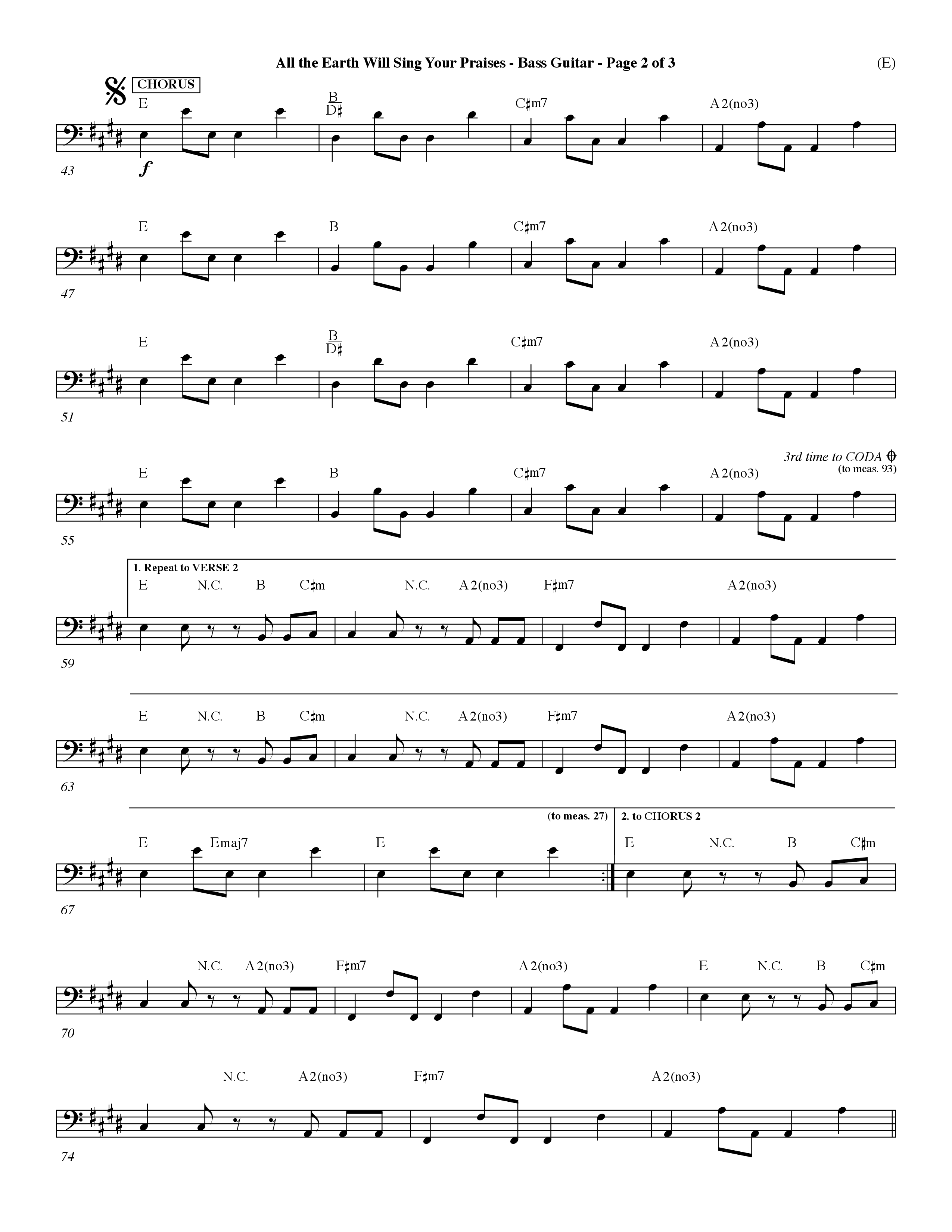 All The Earth Will Sing Your Praises (Choral Anthem SATB) Bass Guitar (Word Music Choral / Orch. Paul Nelson)