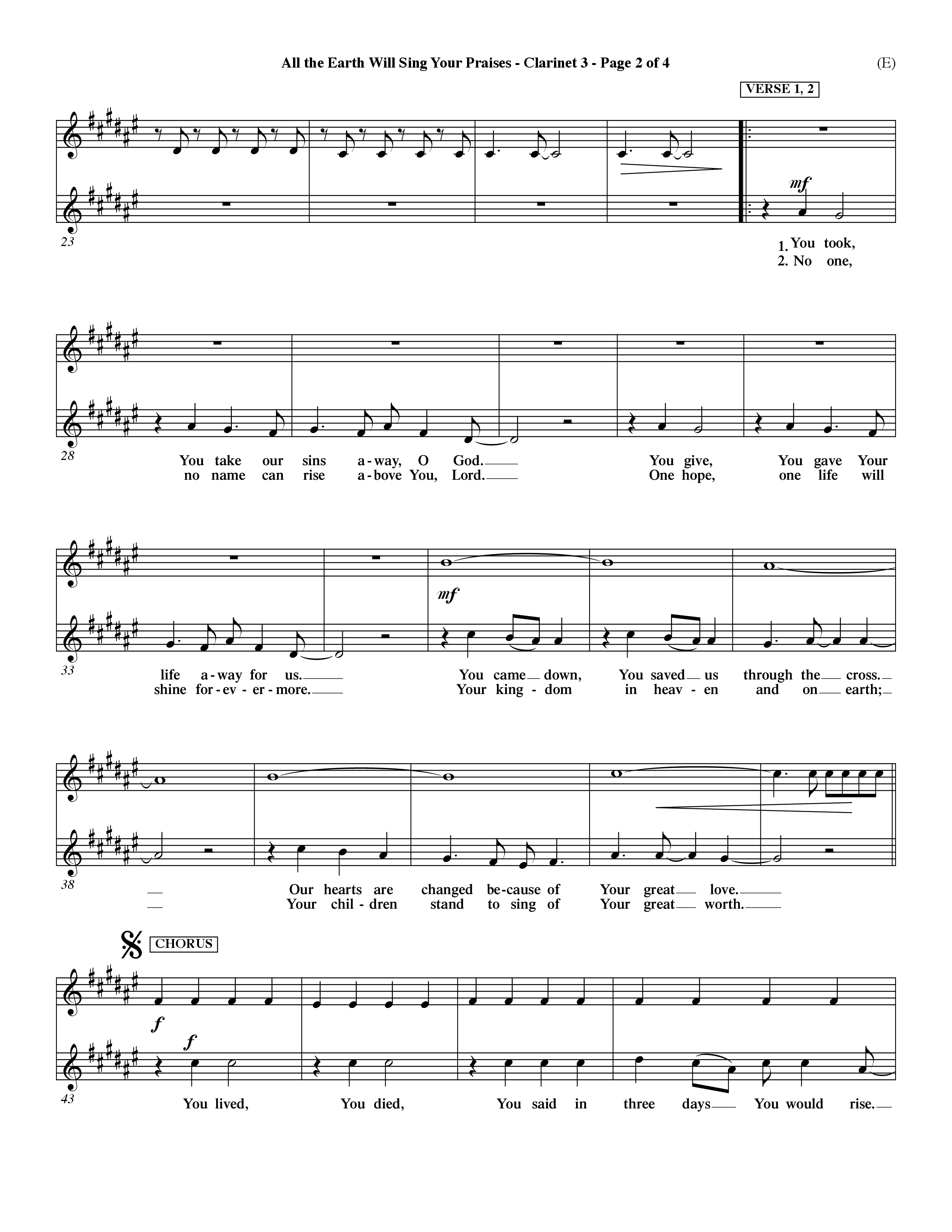 All The Earth Will Sing Your Praises (Choral Anthem SATB) Clarinet 3 (Word Music Choral / Orch. Paul Nelson)