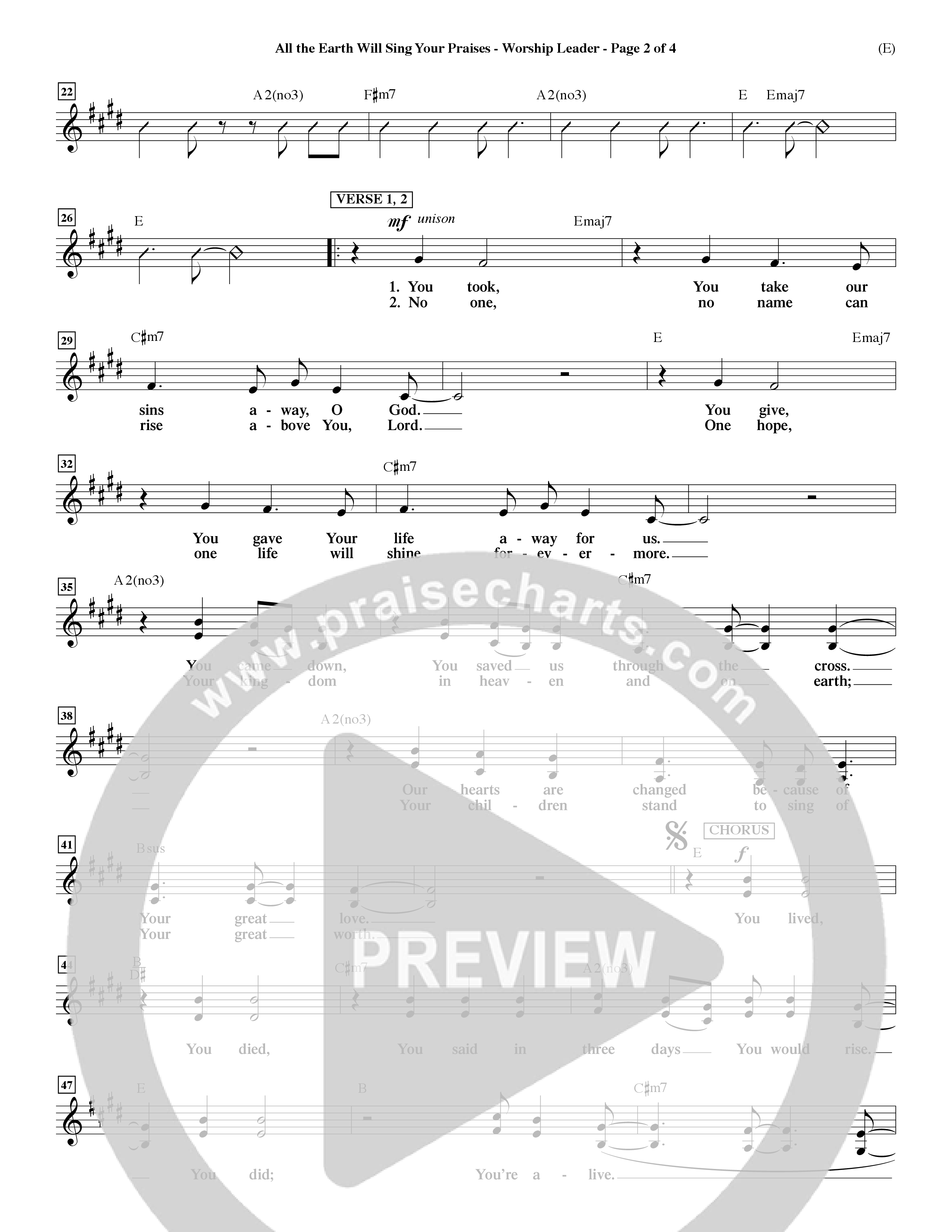 All The Earth Will Sing Your Praises (Choral Anthem SATB) Lead Sheet (Mel) (Word Music Choral / Orch. Paul Nelson)
