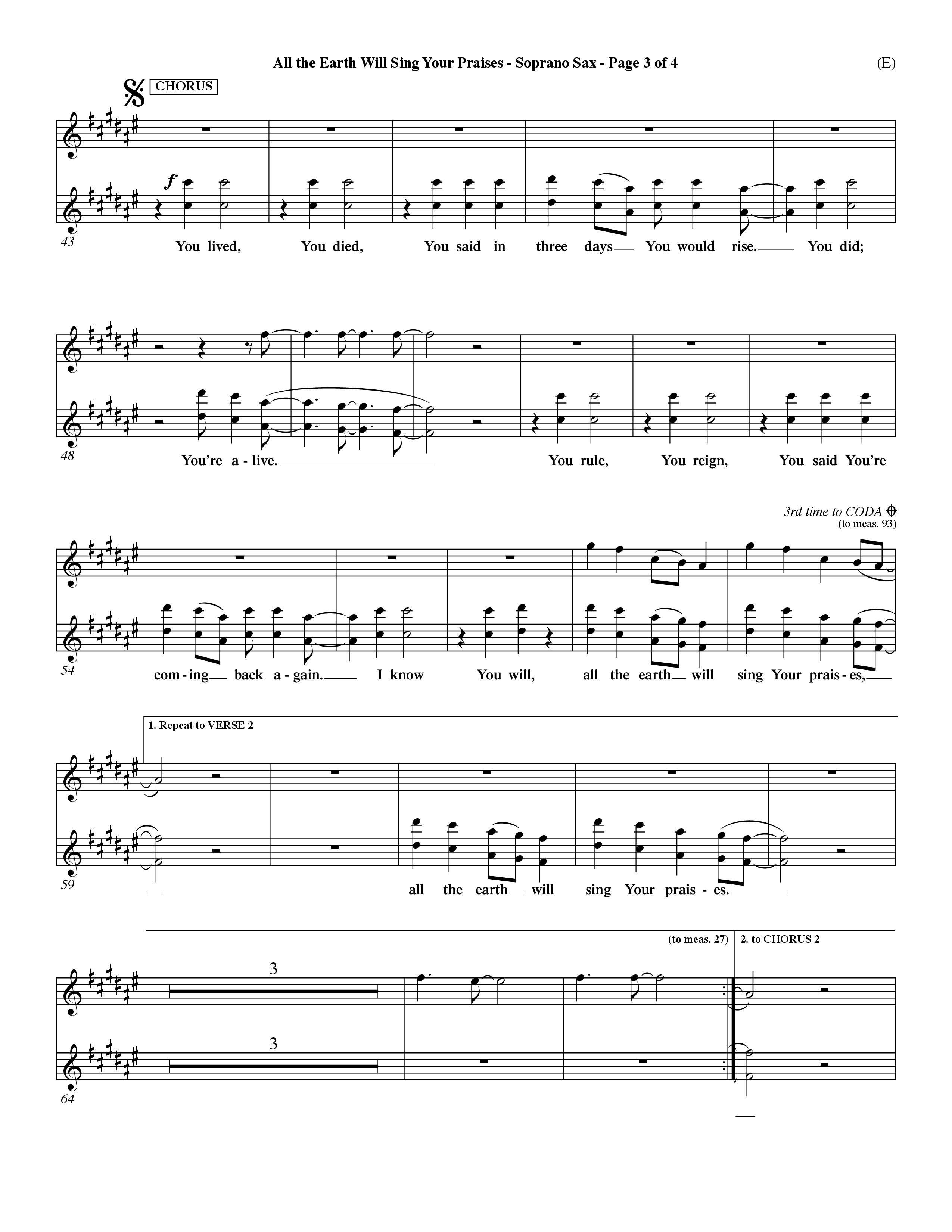 All The Earth Will Sing Your Praises (Choral Anthem SATB) Saxophone (Word Music Choral / Orch. Paul Nelson)