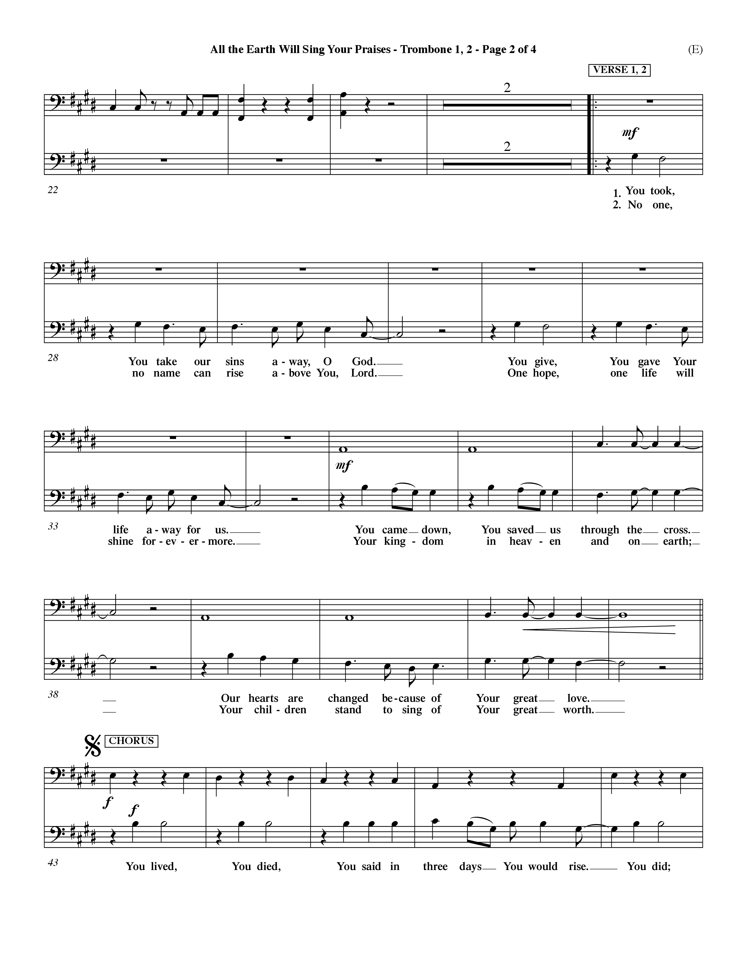 All The Earth Will Sing Your Praises (Choral Anthem SATB) Trombone 1/2 (Word Music Choral / Orch. Paul Nelson)