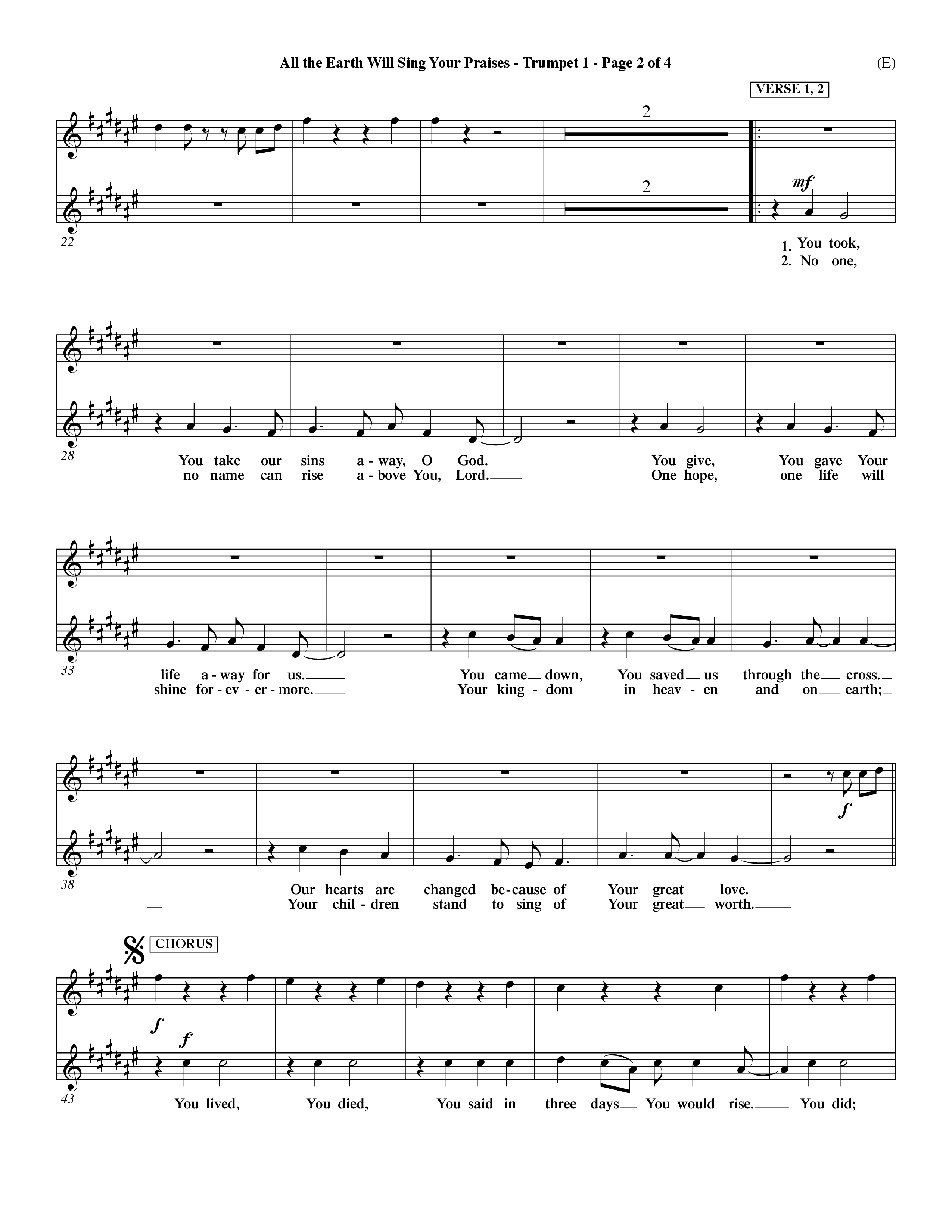 All The Earth Will Sing Your Praises (Choral Anthem SATB) Trumpet 1 (Word Music Choral / Orch. Paul Nelson)