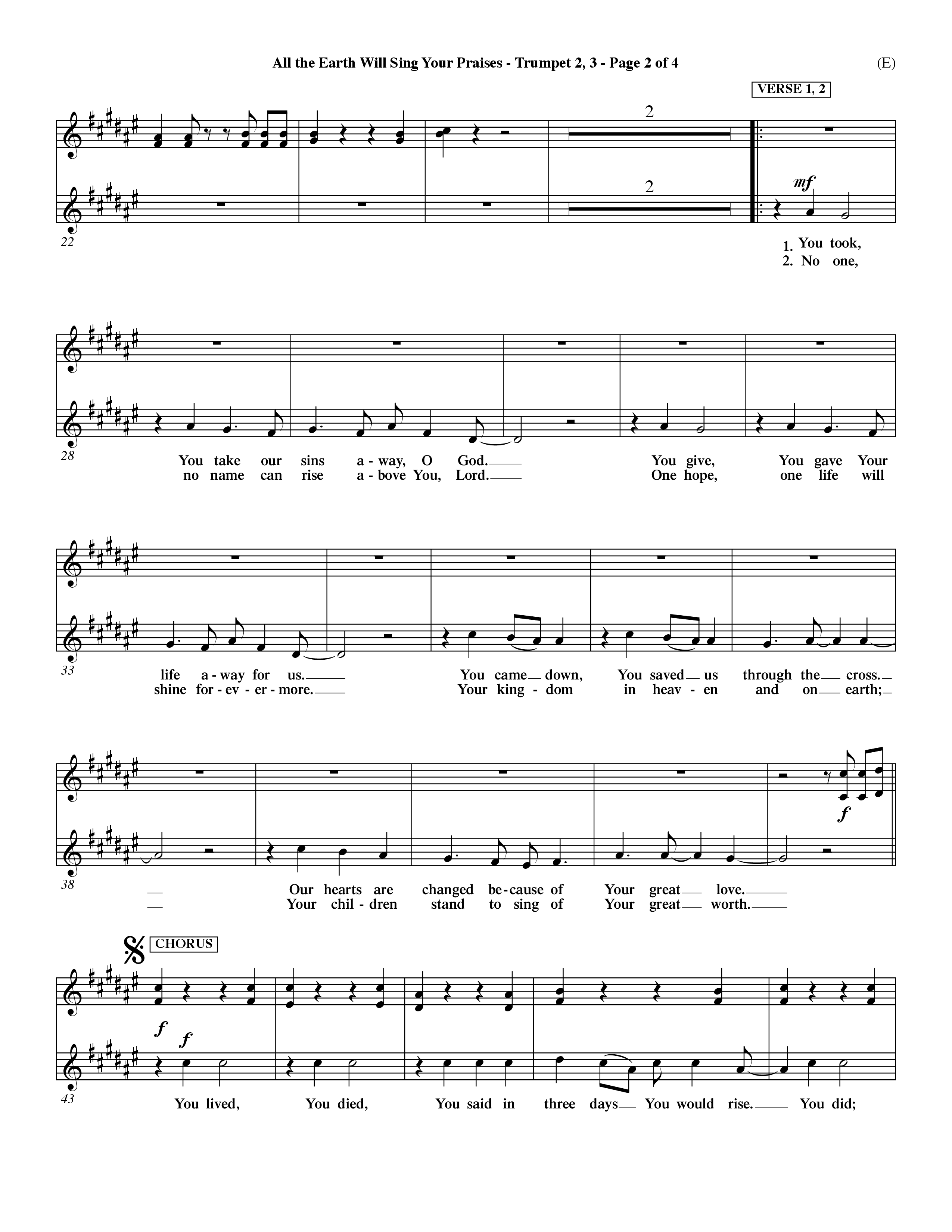 All The Earth Will Sing Your Praises (Choral Anthem SATB) Trumpet 2/3 (Word Music Choral / Orch. Paul Nelson)