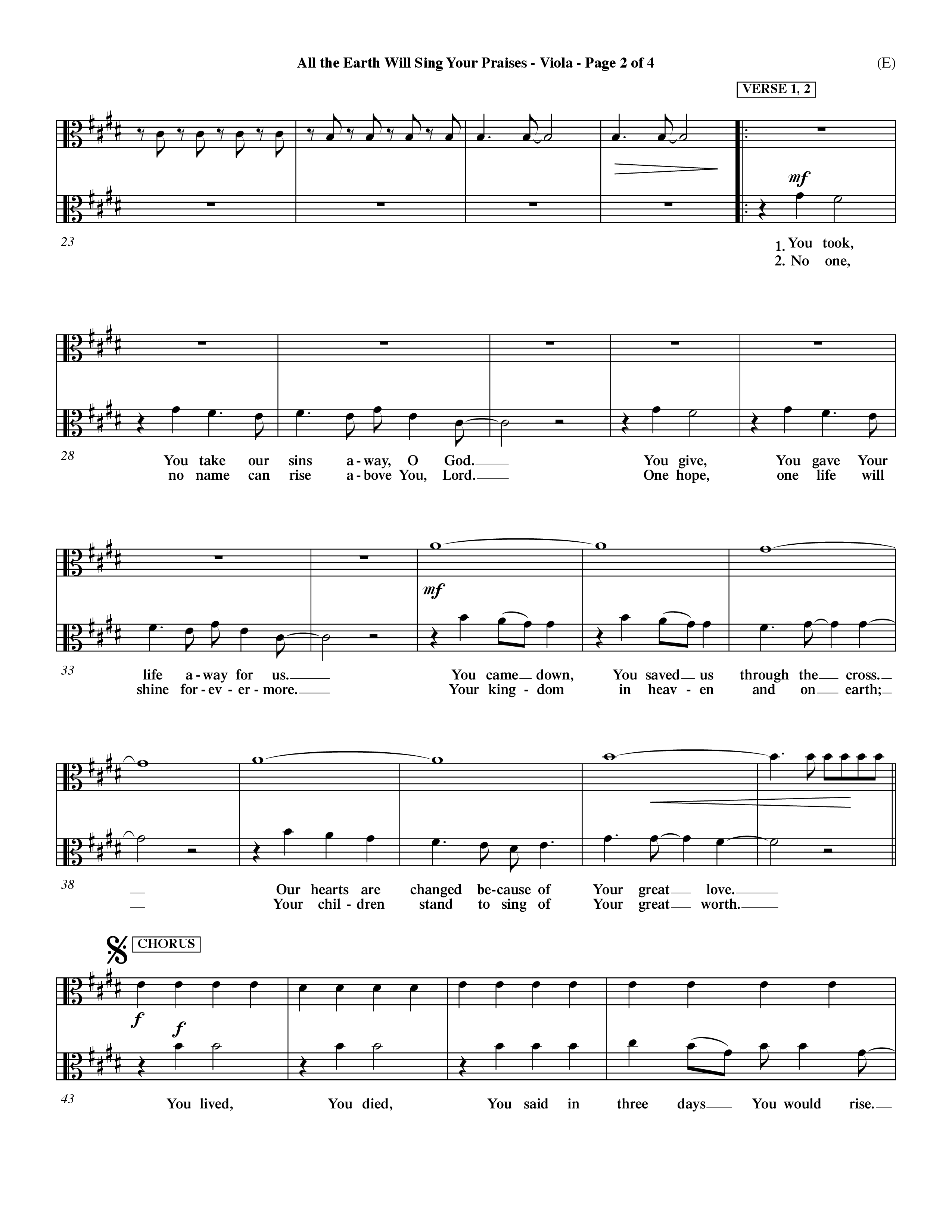 All The Earth Will Sing Your Praises (Choral Anthem SATB) Viola (Word Music Choral / Orch. Paul Nelson)