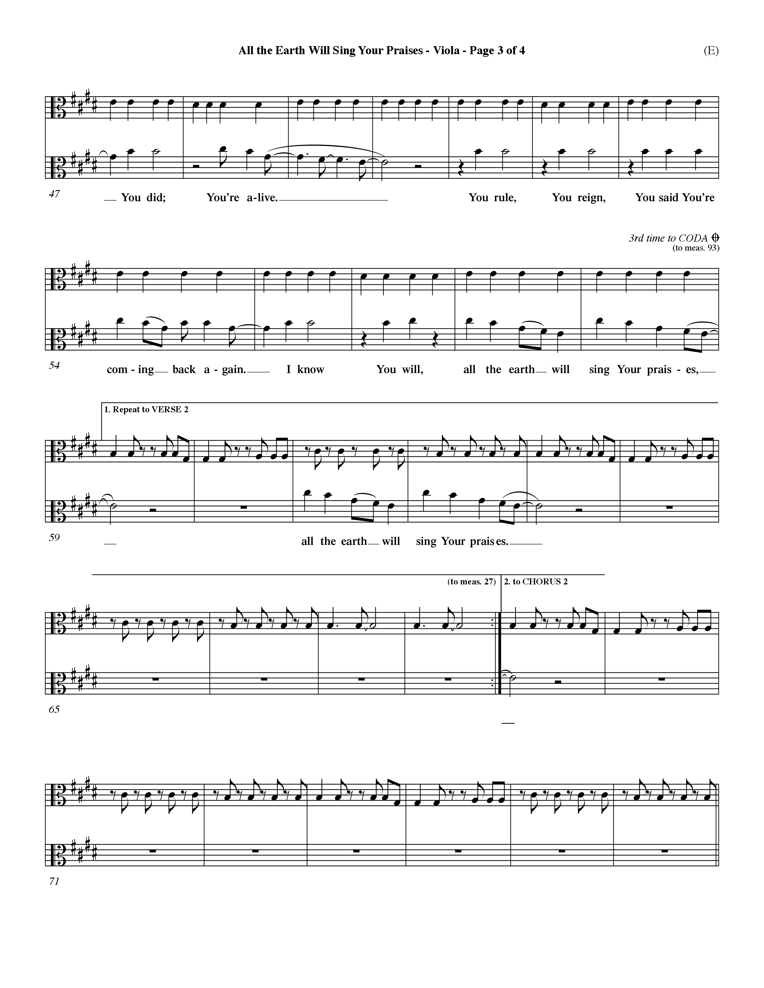 All The Earth Will Sing Your Praises (Choral Anthem SATB) Viola (Word Music Choral / Orch. Paul Nelson)