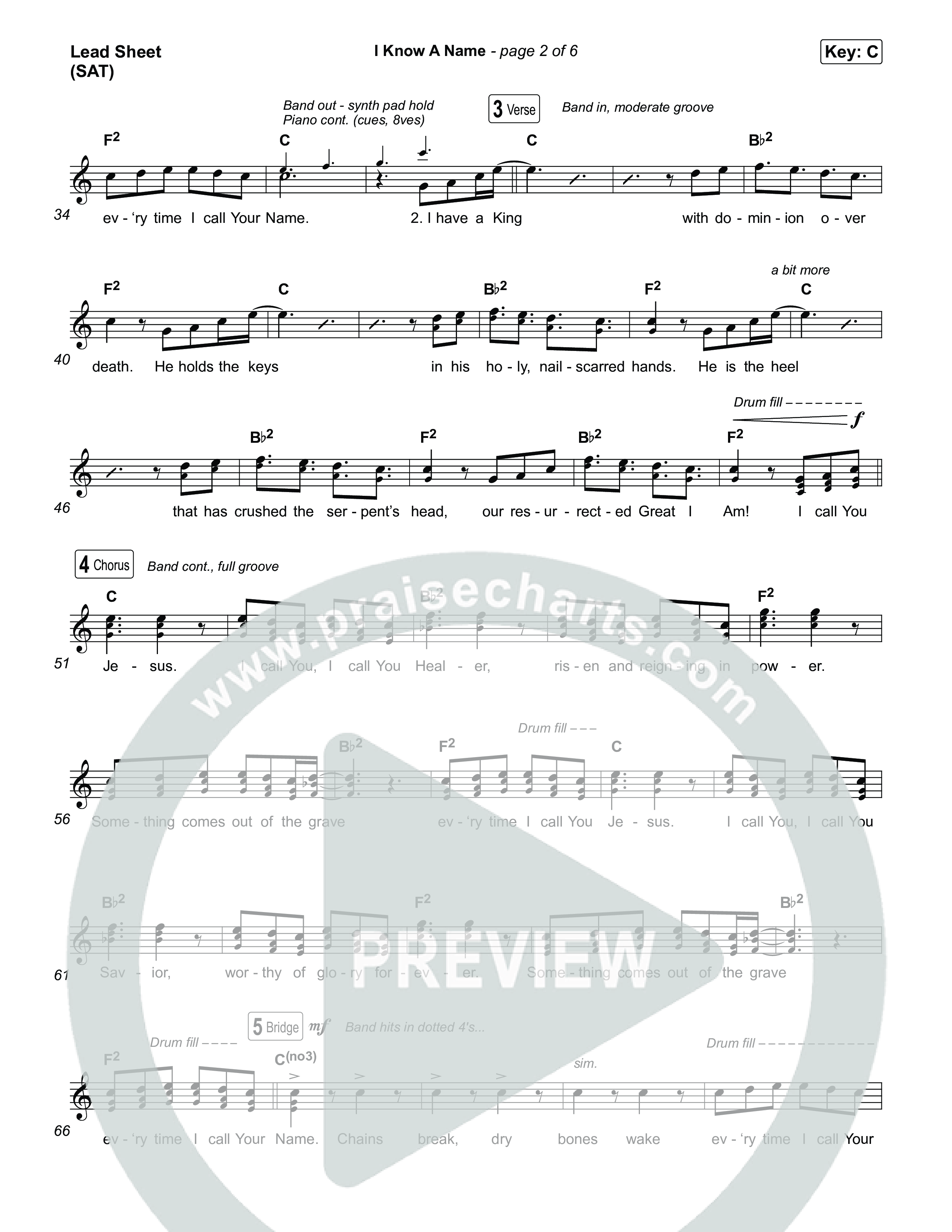 I Know A Name Lead Sheet (SAT) (Elevation Worship / Chris Brown / Brandon Lake)