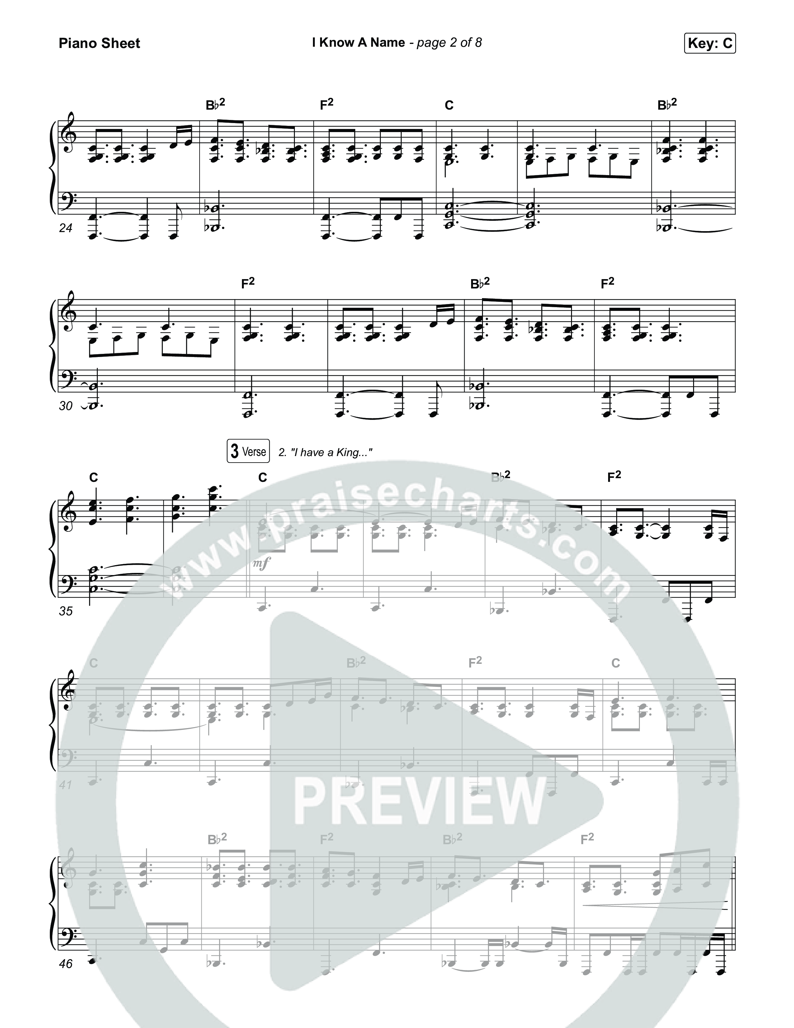 I Know A Name Piano Sheet (Elevation Worship / Chris Brown / Brandon Lake)