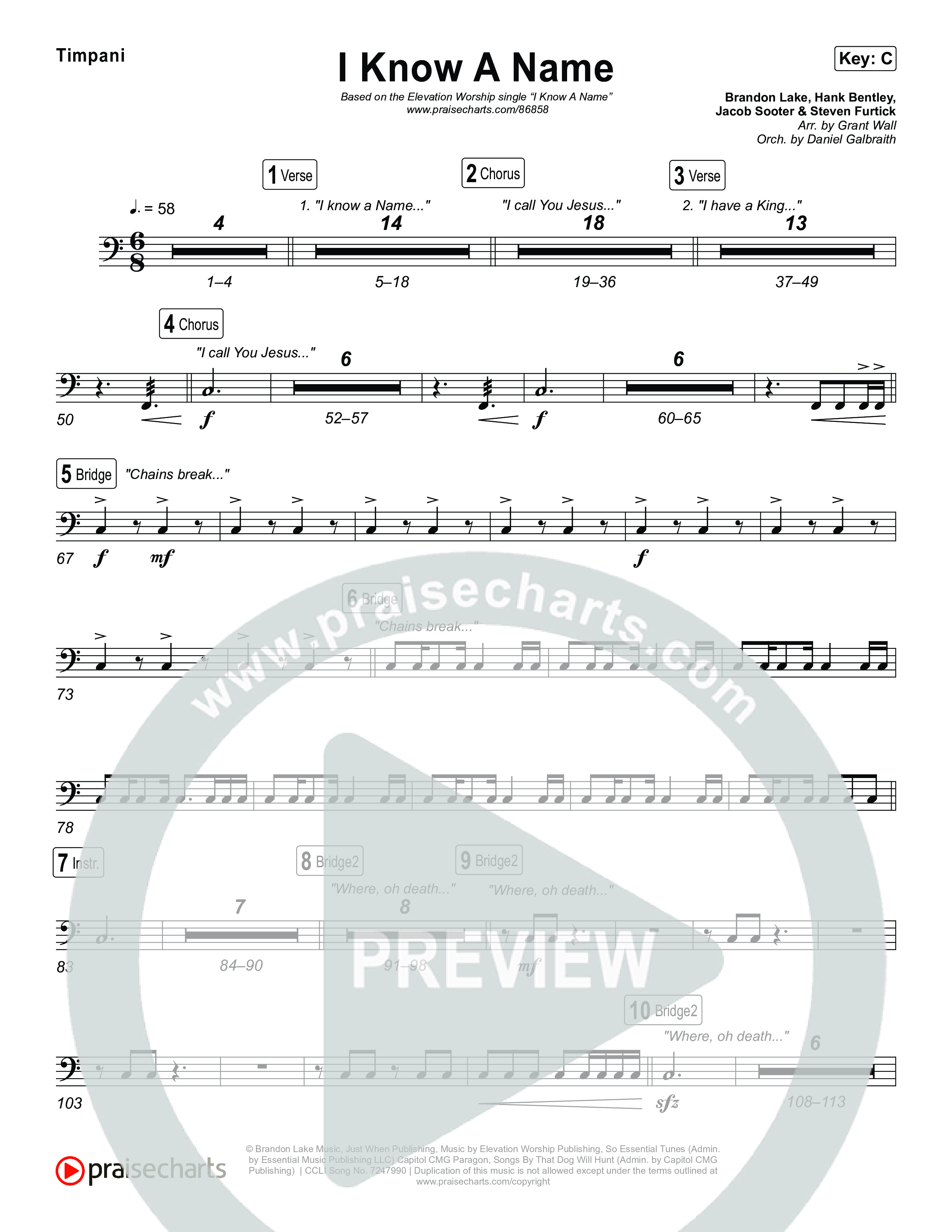 I Know A Name Timpani (Elevation Worship / Chris Brown / Brandon Lake)