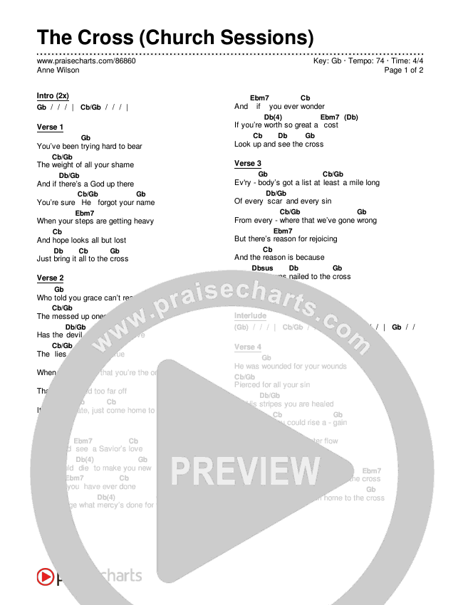 The Cross (Church Sessions) Chords & Lyrics (Anne Wilson)