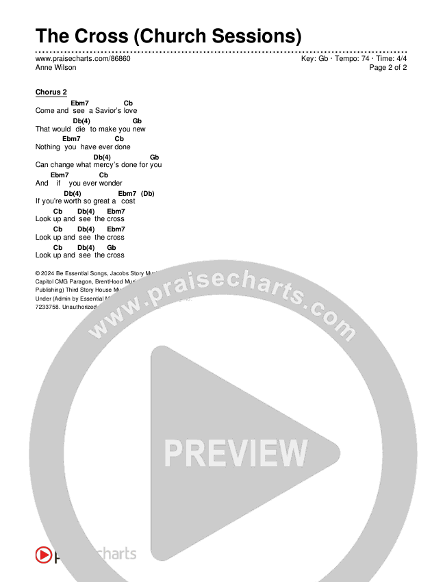 The Cross (Church Sessions) Chords & Lyrics (Anne Wilson)