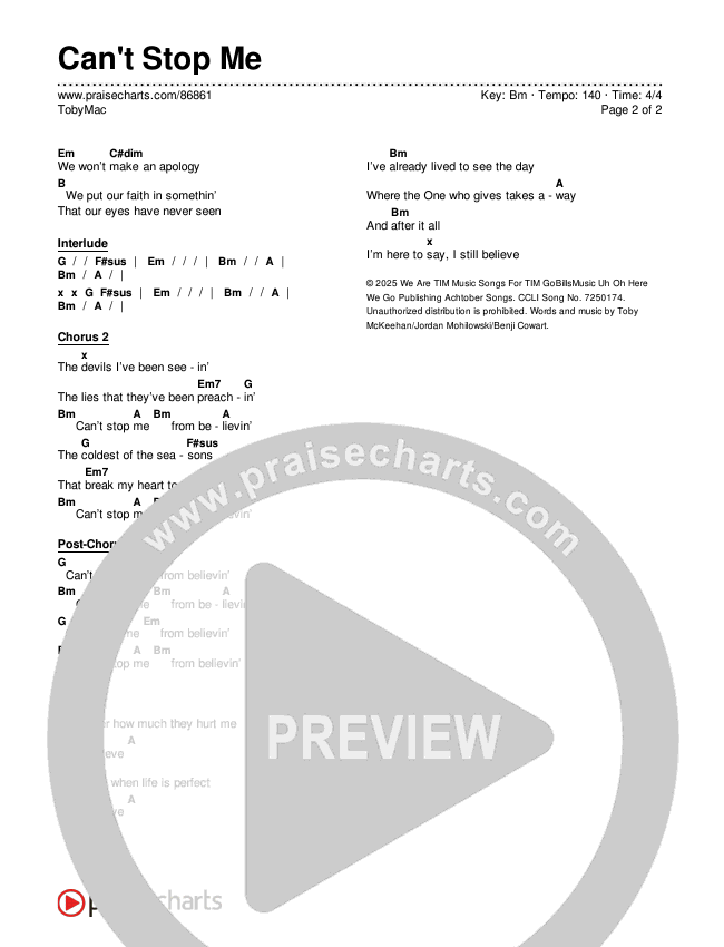 Can't Stop Me Chords & Lyrics (TobyMac)