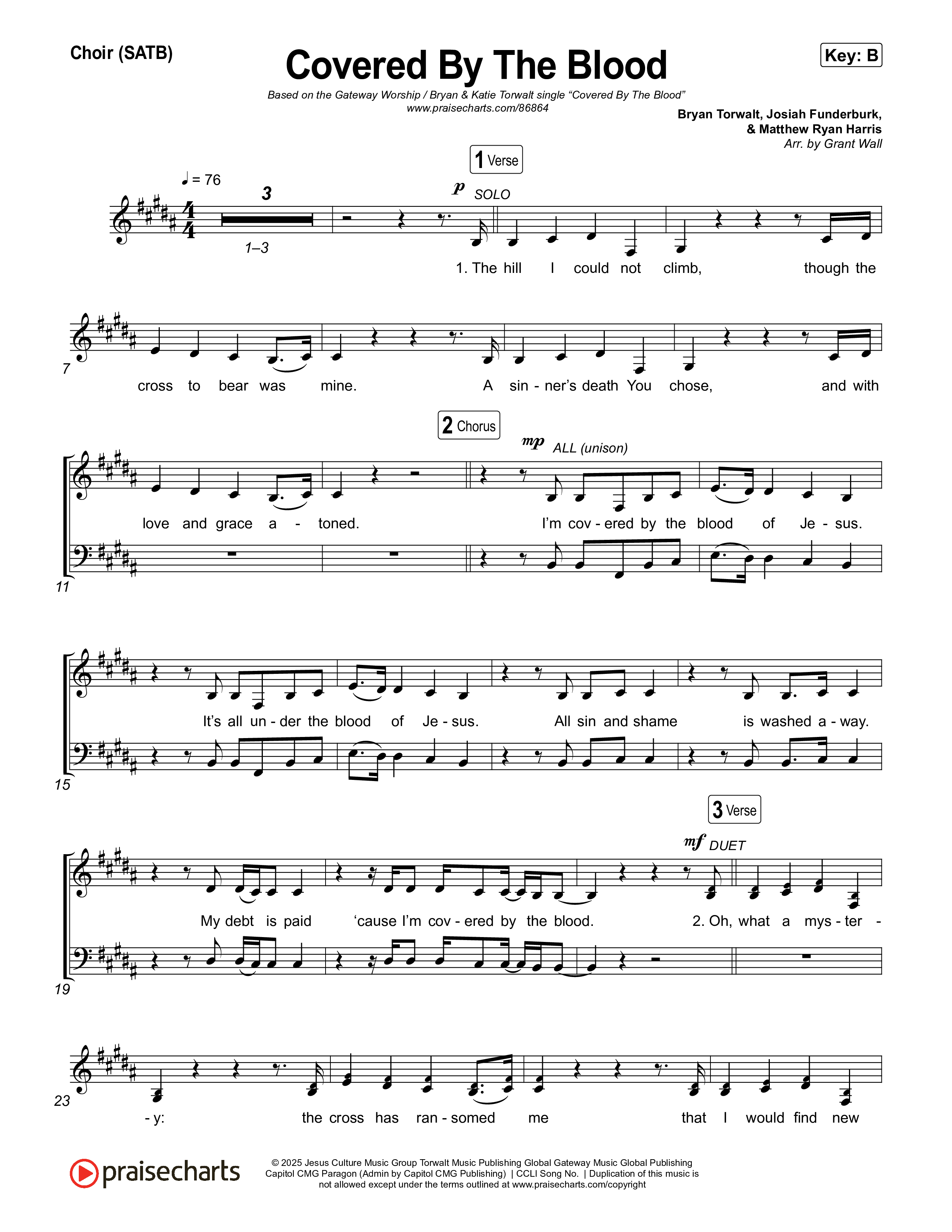 Covered By The Blood (Live) Choir Sheet (SATB) (Gateway Worship / Bryan & Katie Torwalt)