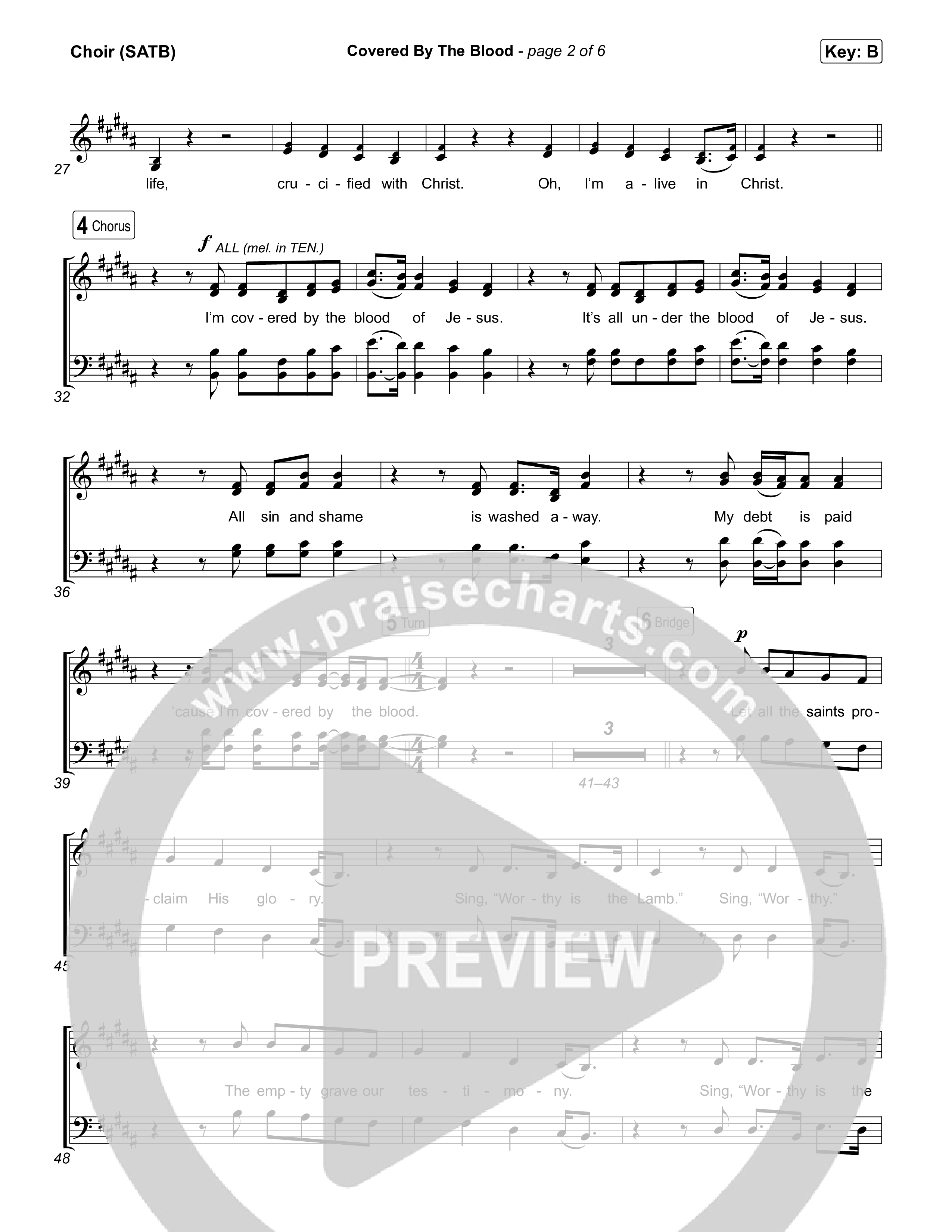 Covered By The Blood (Live) Choir Sheet (SATB) (Gateway Worship / Bryan & Katie Torwalt)