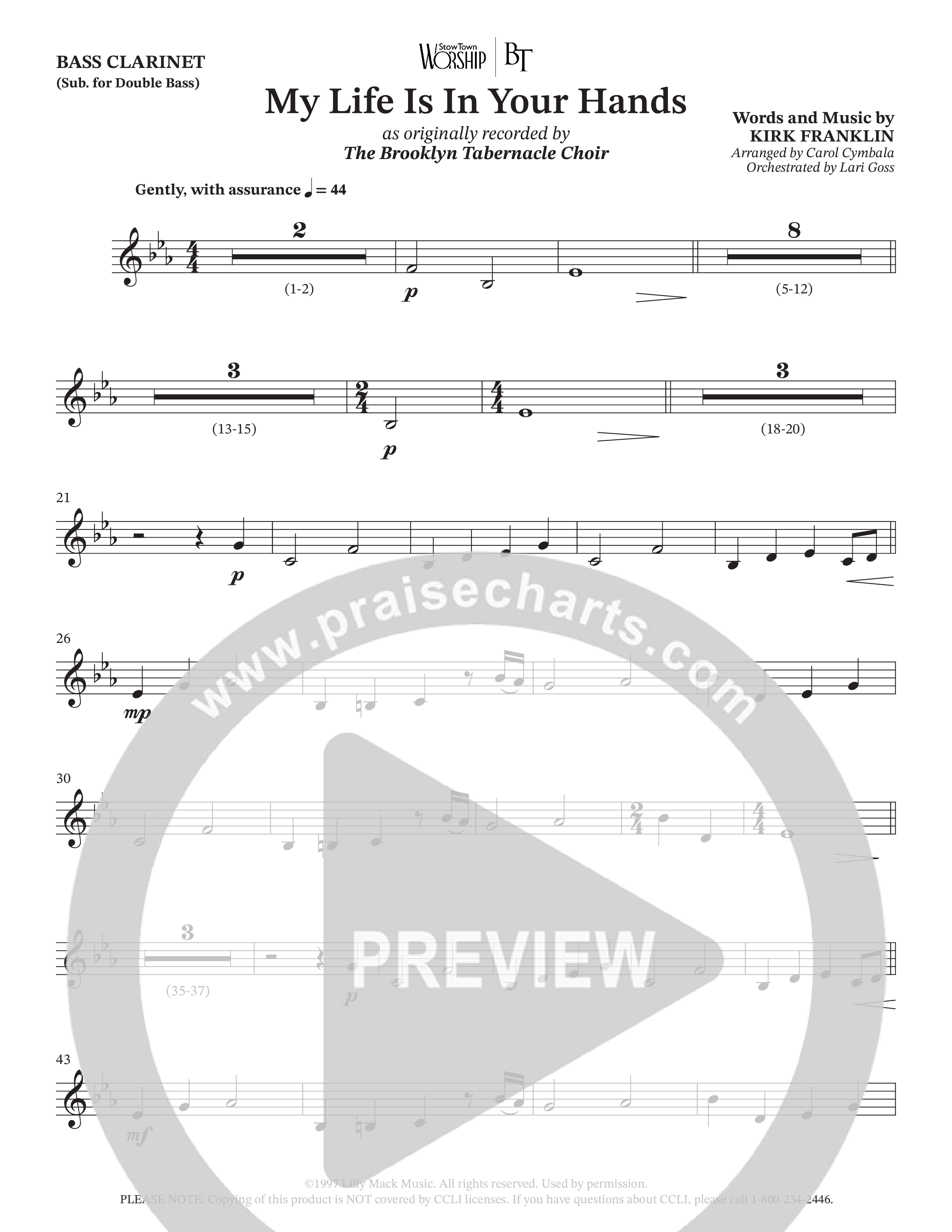 My Life Is In Your Hands (Choral Anthem SATB) Bass Clarinet (The Brooklyn Tabernacle Choir / Arr. Carol Cymbala / Orch. Lari Goss)
