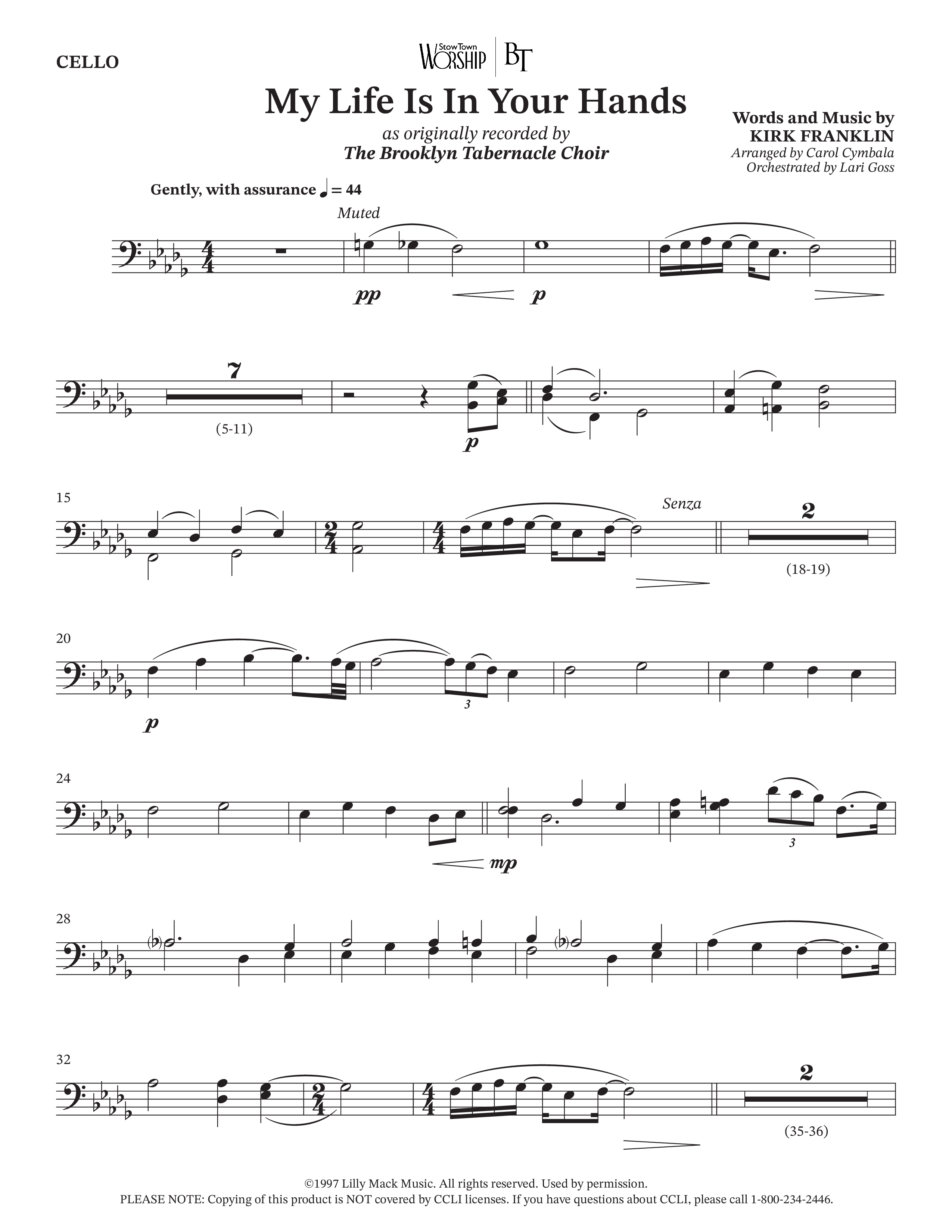 My Life Is In Your Hands (Choral Anthem SATB) Cello (The Brooklyn Tabernacle Choir / Arr. Carol Cymbala / Orch. Lari Goss)