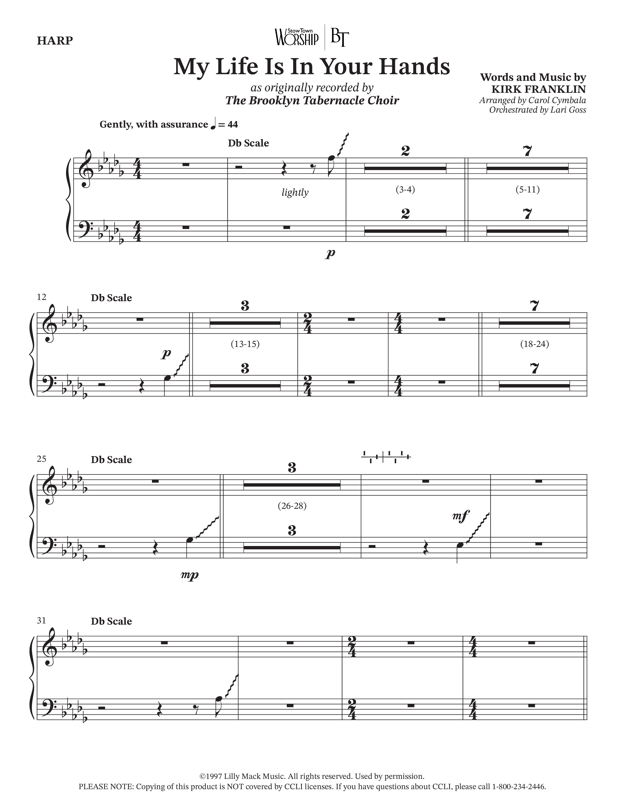 My Life Is In Your Hands (Choral Anthem SATB) Harp (The Brooklyn Tabernacle Choir / Arr. Carol Cymbala / Orch. Lari Goss)