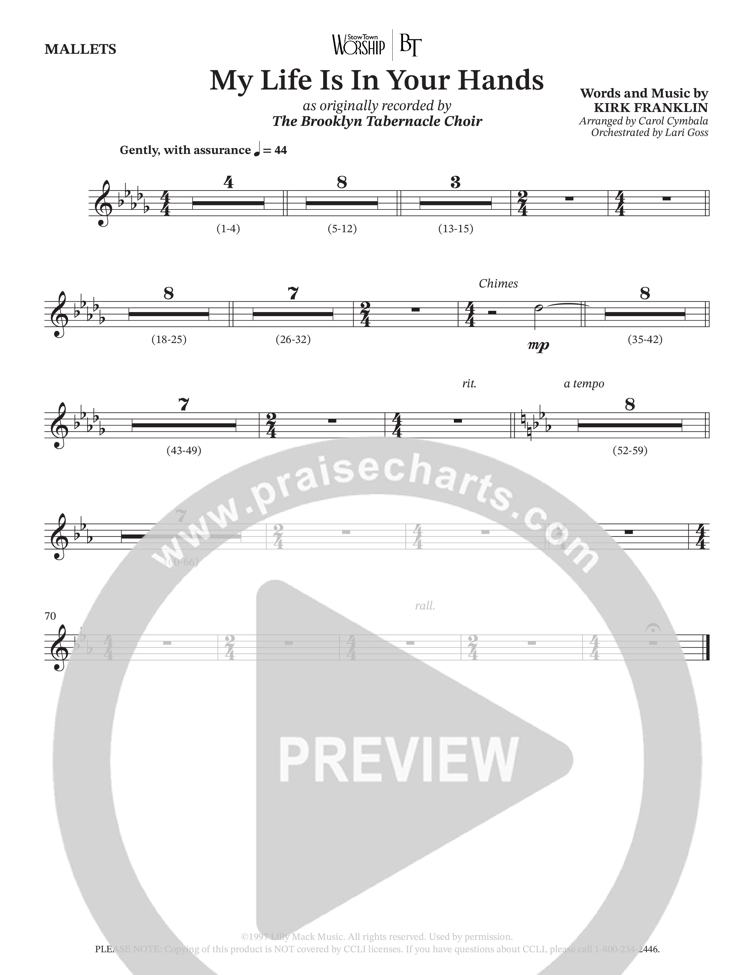 My Life Is In Your Hands (Choral Anthem SATB) Mallets (The Brooklyn Tabernacle Choir / Arr. Carol Cymbala / Orch. Lari Goss)