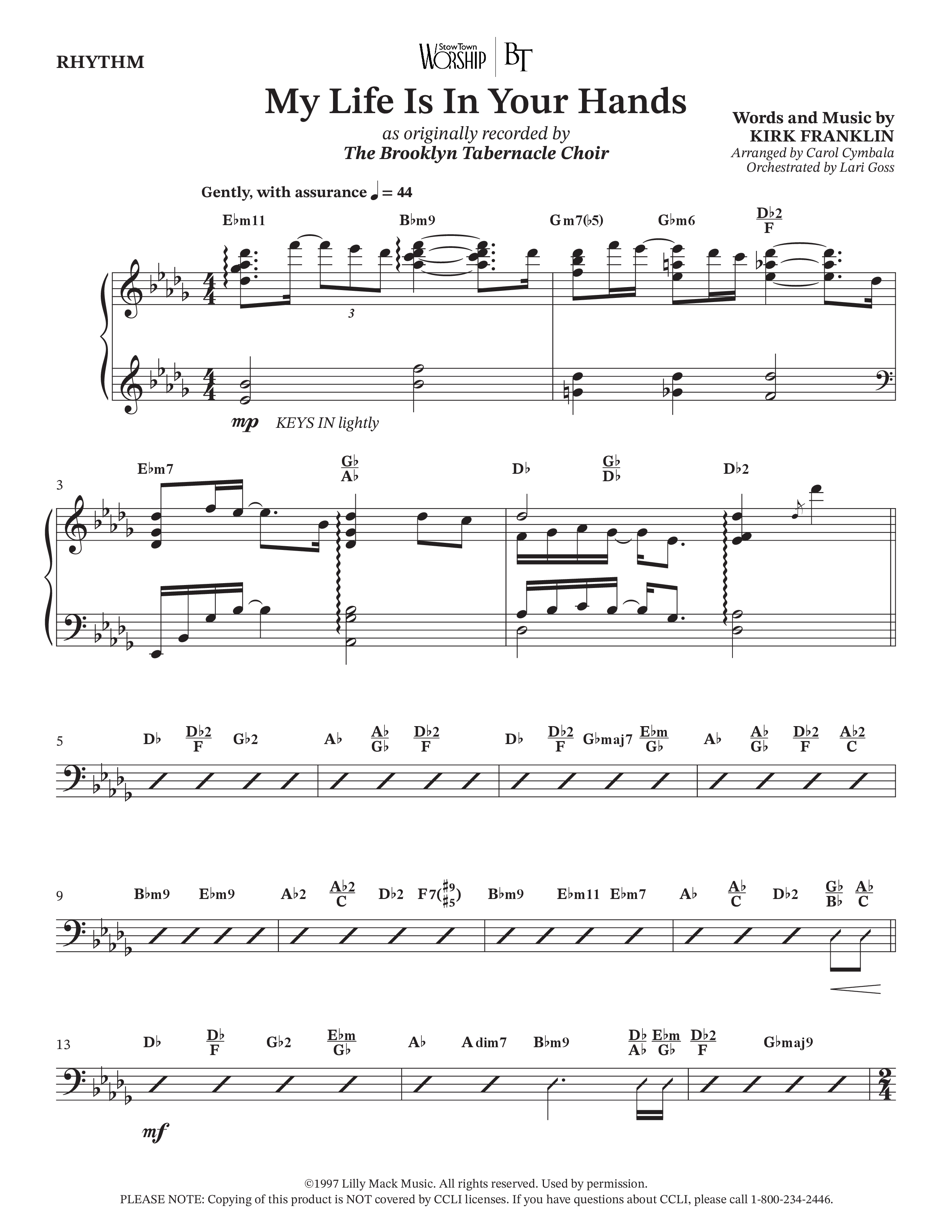 My Life Is In Your Hands (Choral Anthem SATB) Rhythm Chart (The Brooklyn Tabernacle Choir / Arr. Carol Cymbala / Orch. Lari Goss)