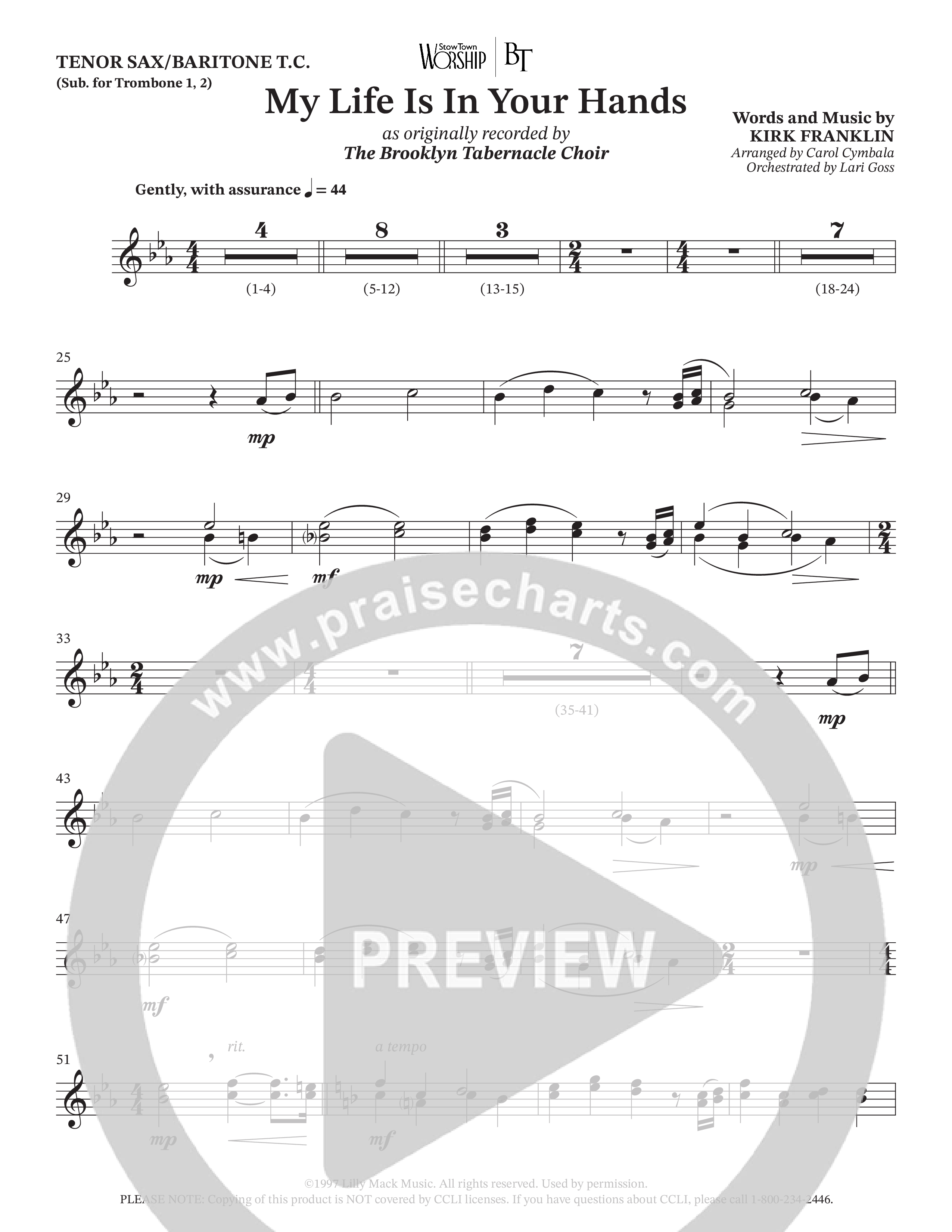 My Life Is In Your Hands (Choral Anthem SATB) Tenor Sax/Baritone T.C. (The Brooklyn Tabernacle Choir / Arr. Carol Cymbala / Orch. Lari Goss)