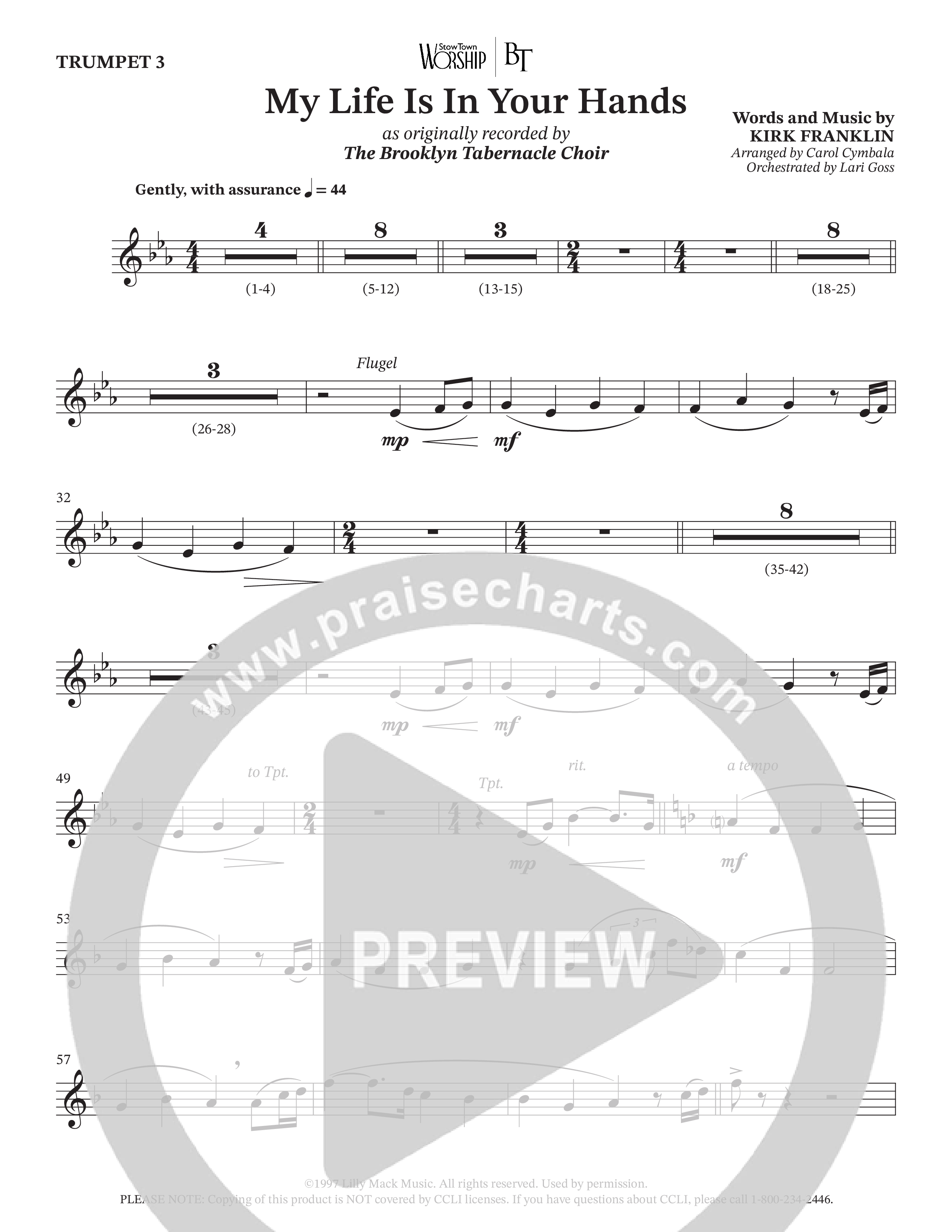 My Life Is In Your Hands (Choral Anthem SATB) Trumpet 3 (The Brooklyn Tabernacle Choir / Arr. Carol Cymbala / Orch. Lari Goss)