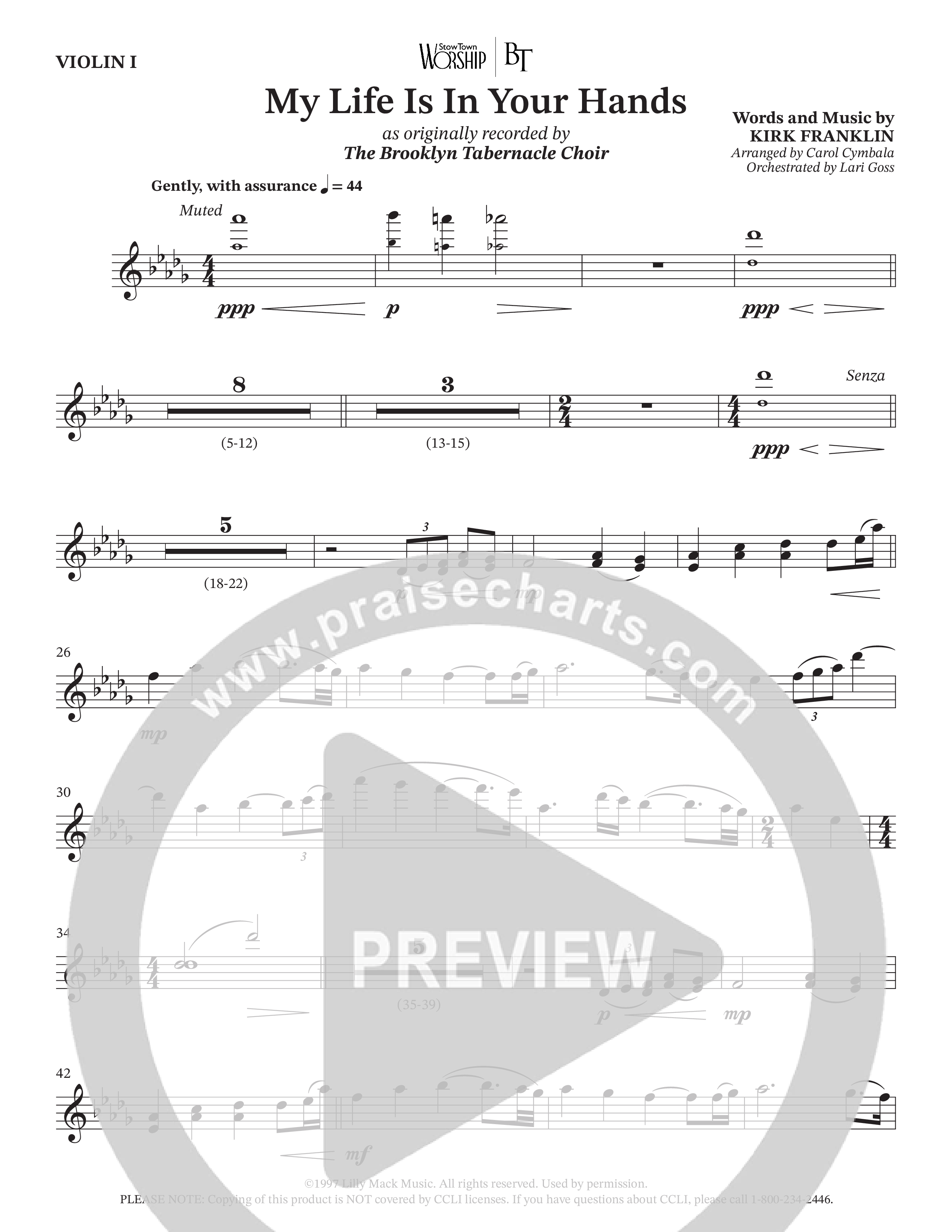 My Life Is In Your Hands (Choral Anthem SATB) Violin 1 (The Brooklyn Tabernacle Choir / Arr. Carol Cymbala / Orch. Lari Goss)