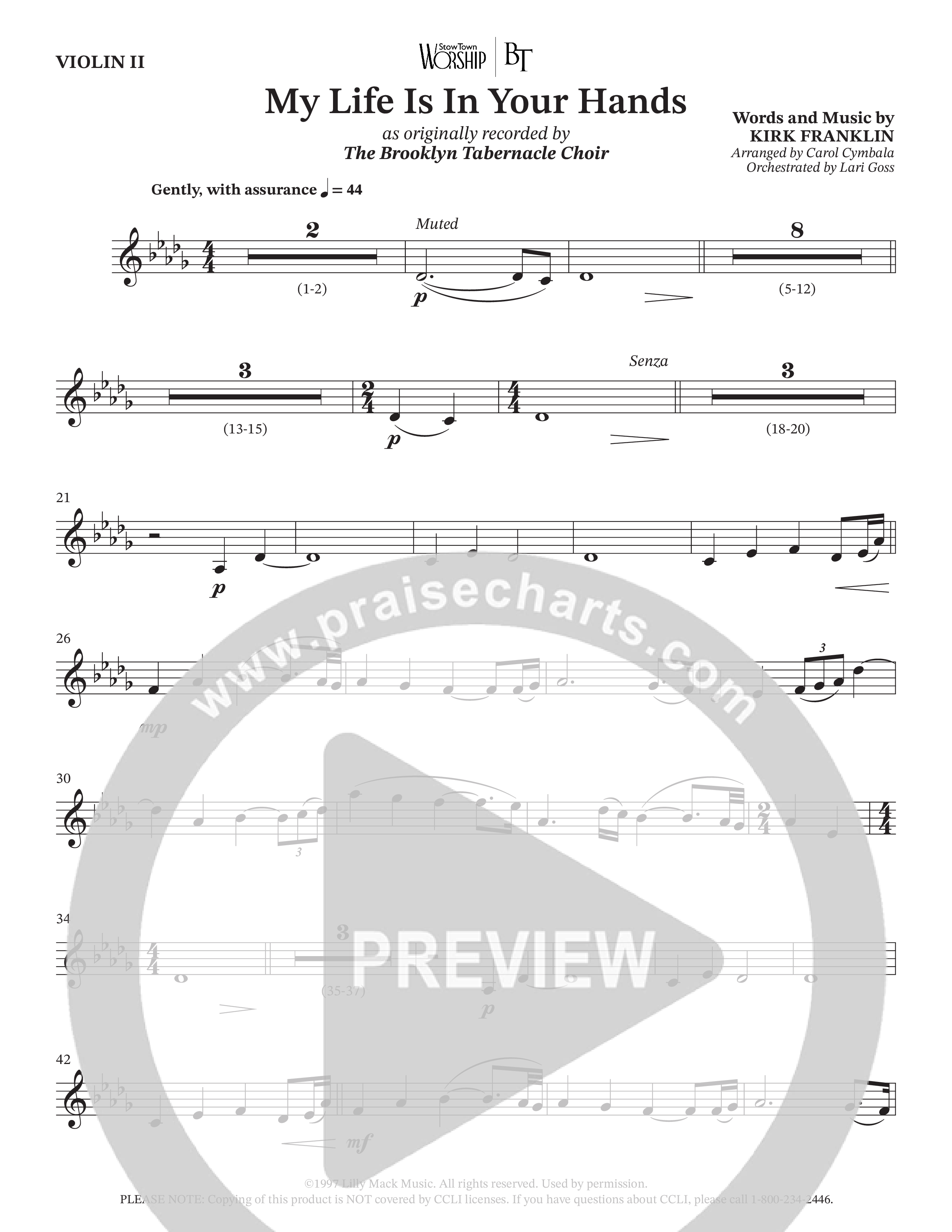 My Life Is In Your Hands (Choral Anthem SATB) Violin 2 (The Brooklyn Tabernacle Choir / Arr. Carol Cymbala / Orch. Lari Goss)