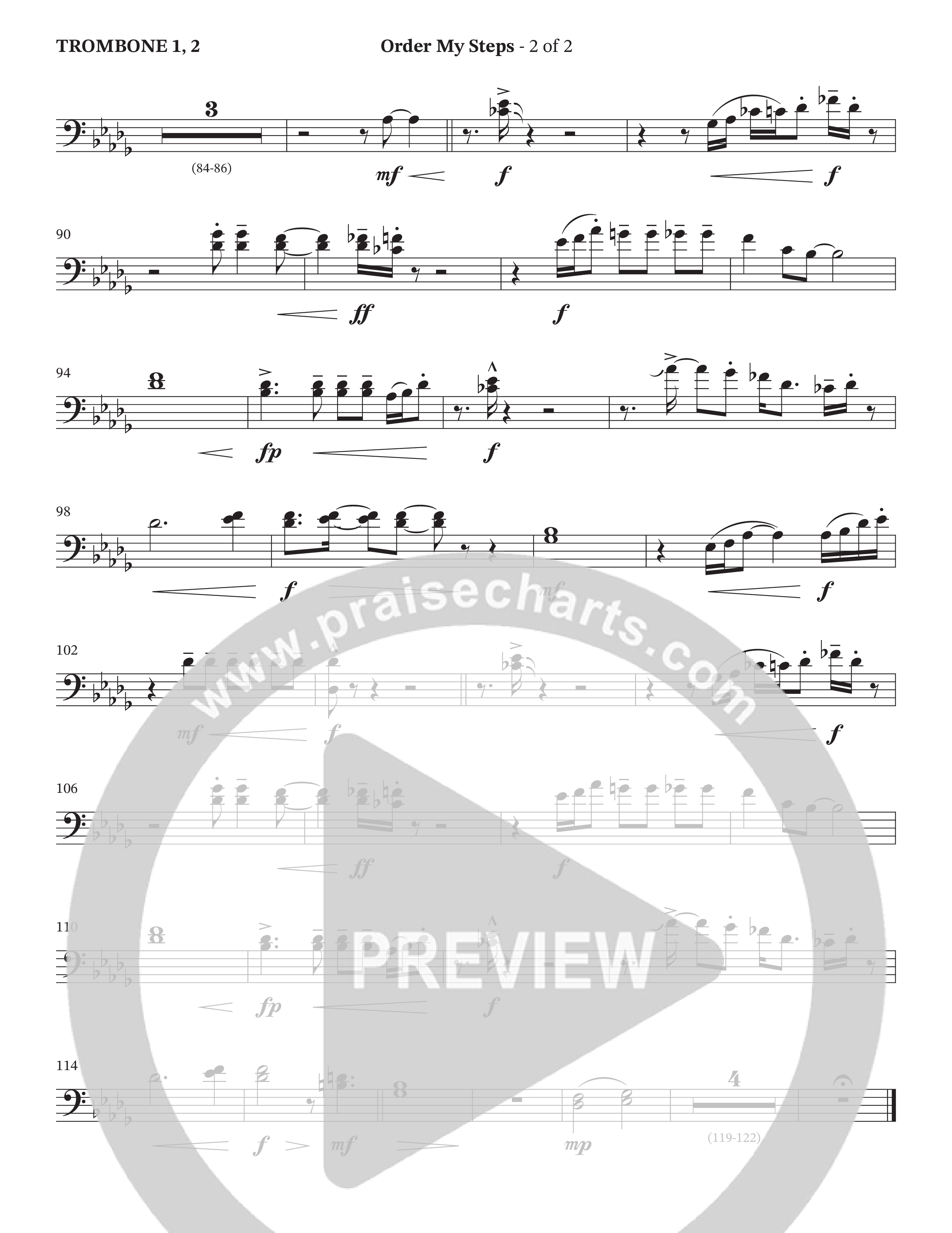 Order My Steps (Choral Anthem SATB) Trombone 1/2 (The Brooklyn Tabernacle Choir / Arr. Carol Cymbala / Orch. David Hamilton)