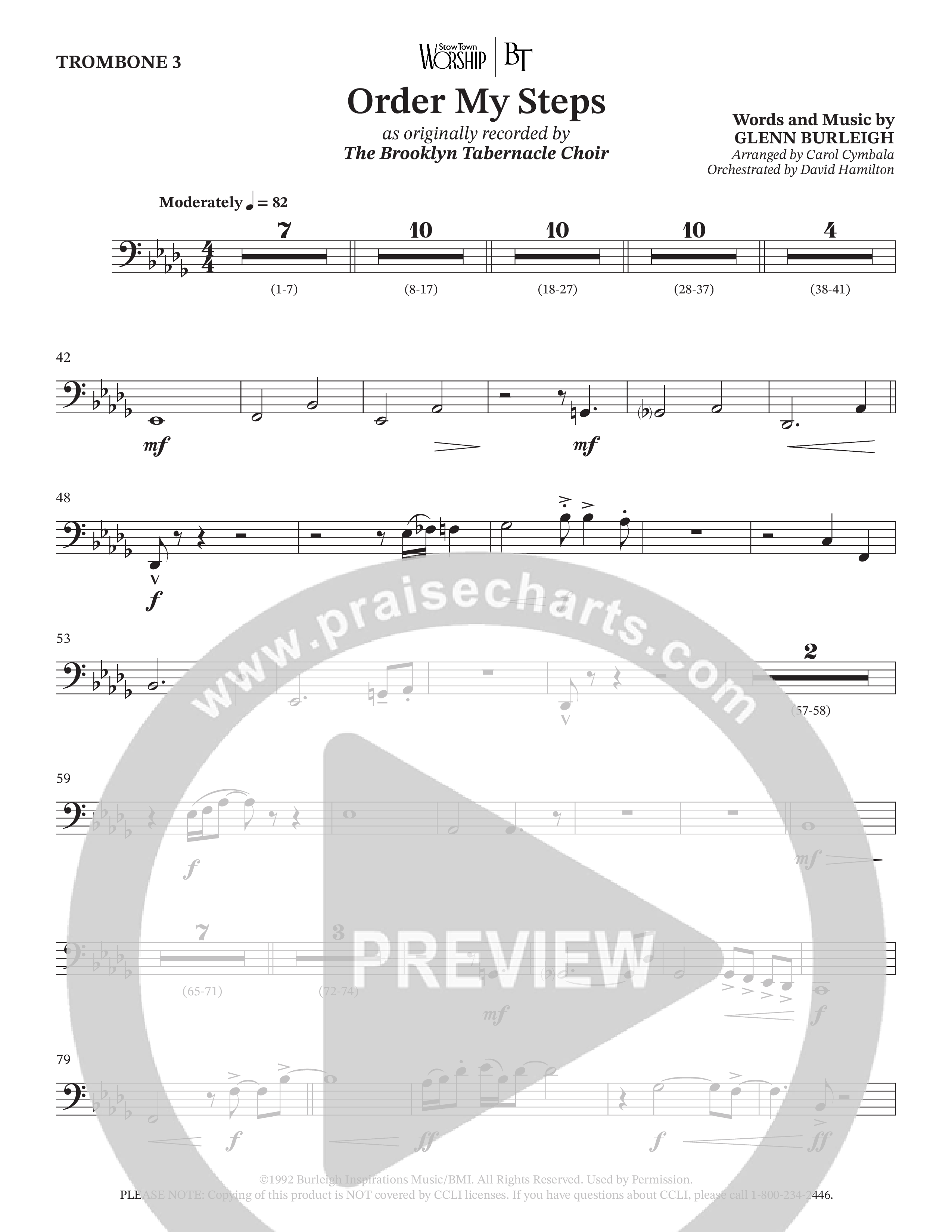 Order My Steps (Choral Anthem SATB) Trombone 3 (The Brooklyn Tabernacle Choir / Arr. Carol Cymbala / Orch. David Hamilton)