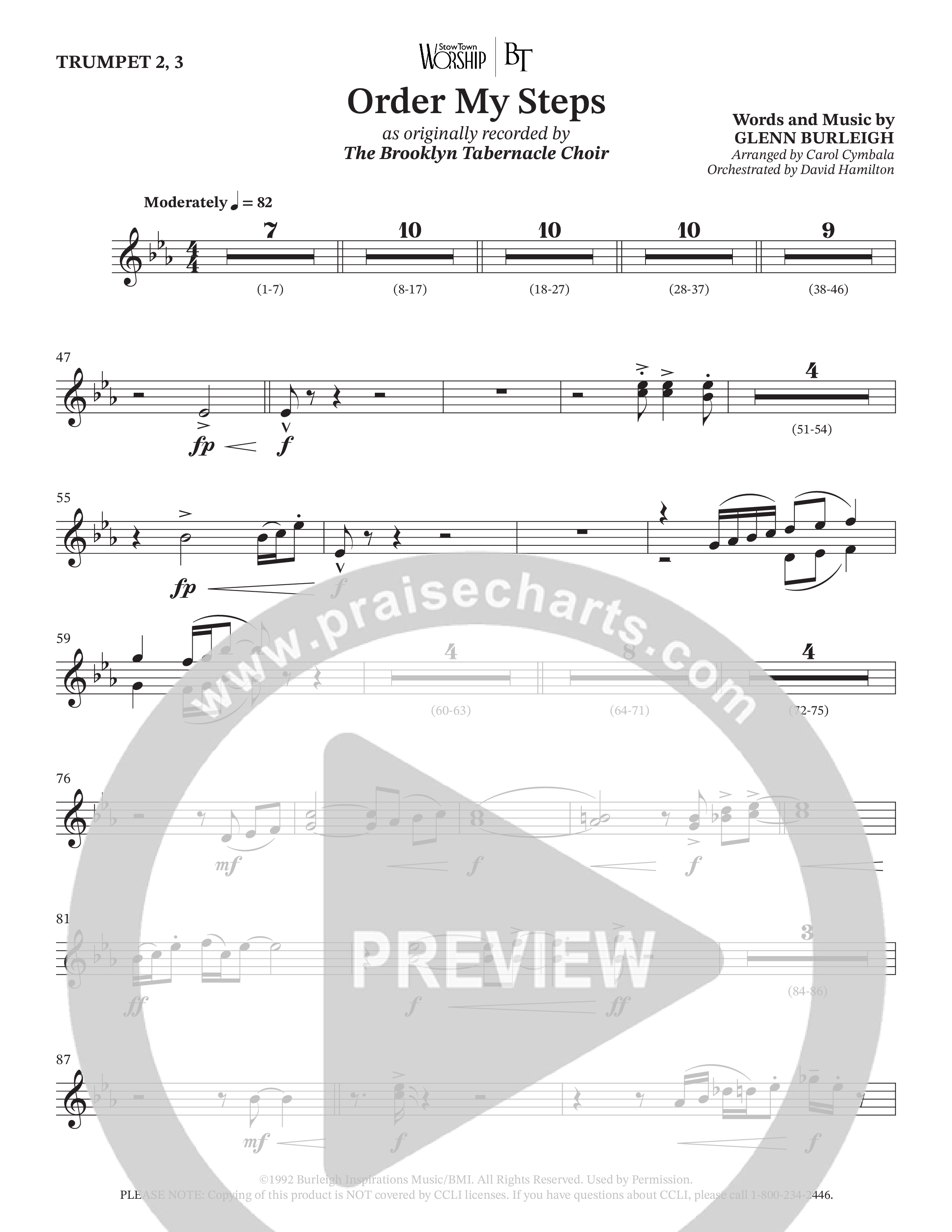 Order My Steps (Choral Anthem SATB) Trumpet 2/3 (The Brooklyn Tabernacle Choir / Arr. Carol Cymbala / Orch. David Hamilton)
