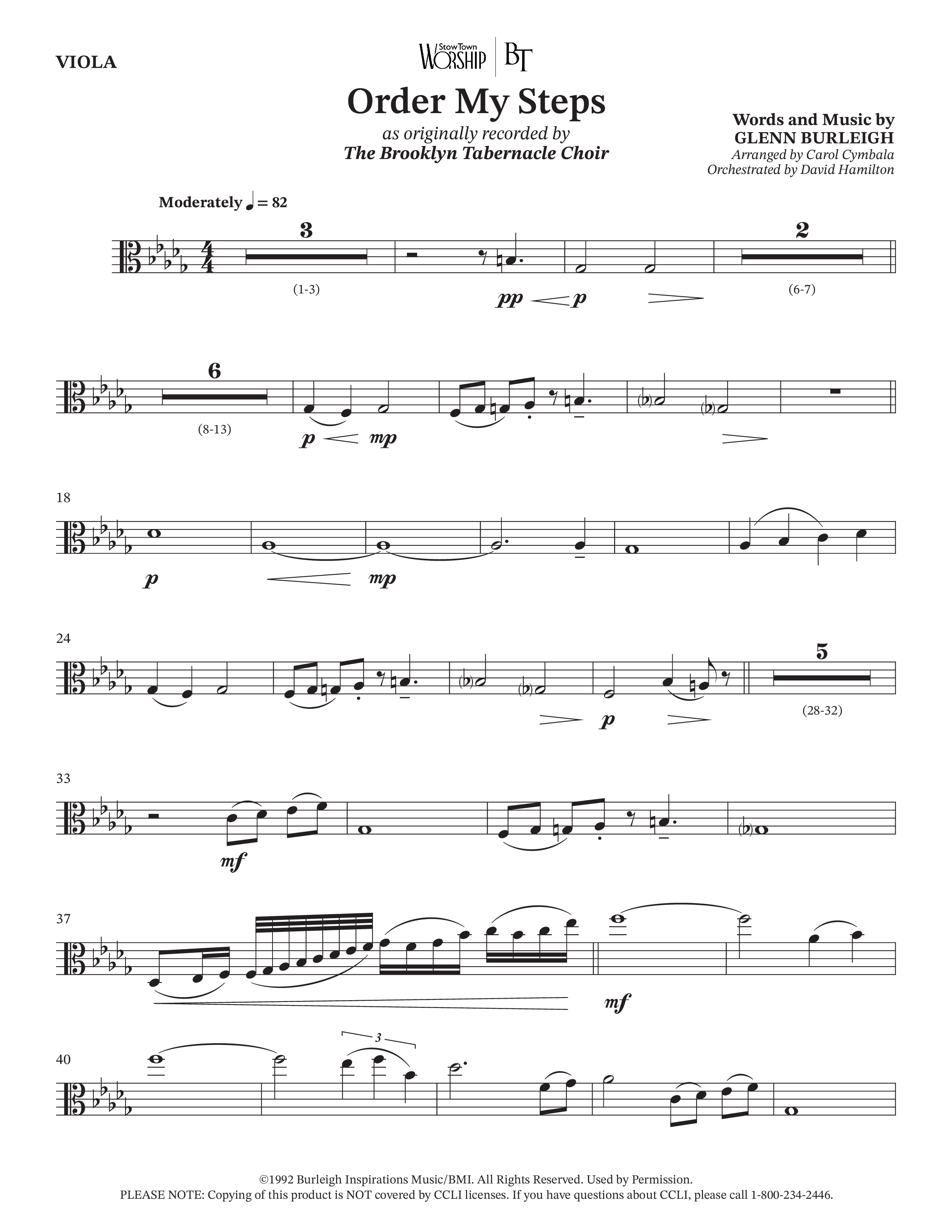 Order My Steps (Choral Anthem SATB) Viola (The Brooklyn Tabernacle Choir / Arr. Carol Cymbala / Orch. David Hamilton)