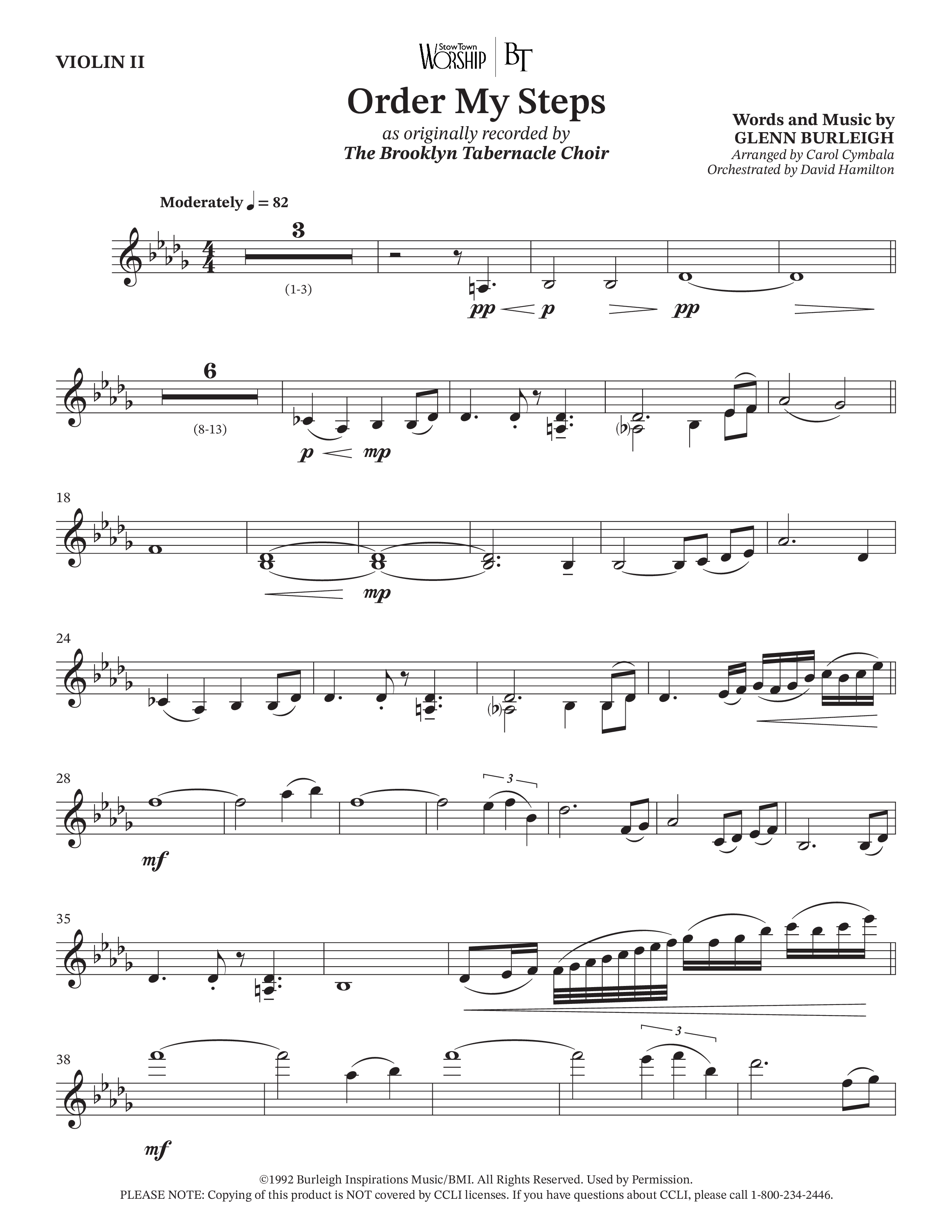 Order My Steps (Choral Anthem SATB) Violin 2 (The Brooklyn Tabernacle Choir / Arr. Carol Cymbala / Orch. David Hamilton)
