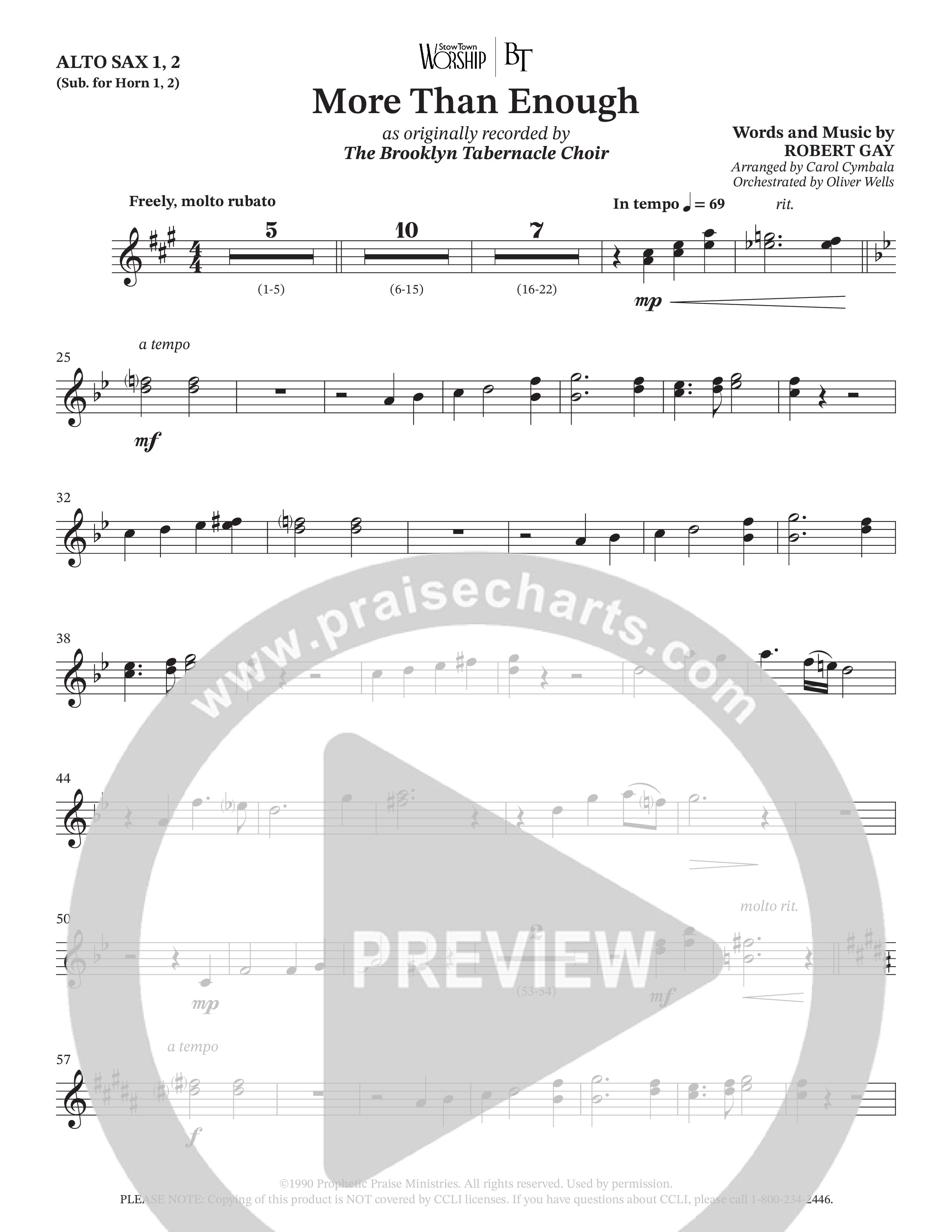 More Than Enough (Choral Anthem SATB) Alto Sax 1/2 (The Brooklyn Tabernacle Choir / Arr. Carol Cymbala / Orch. Oliver Wells)