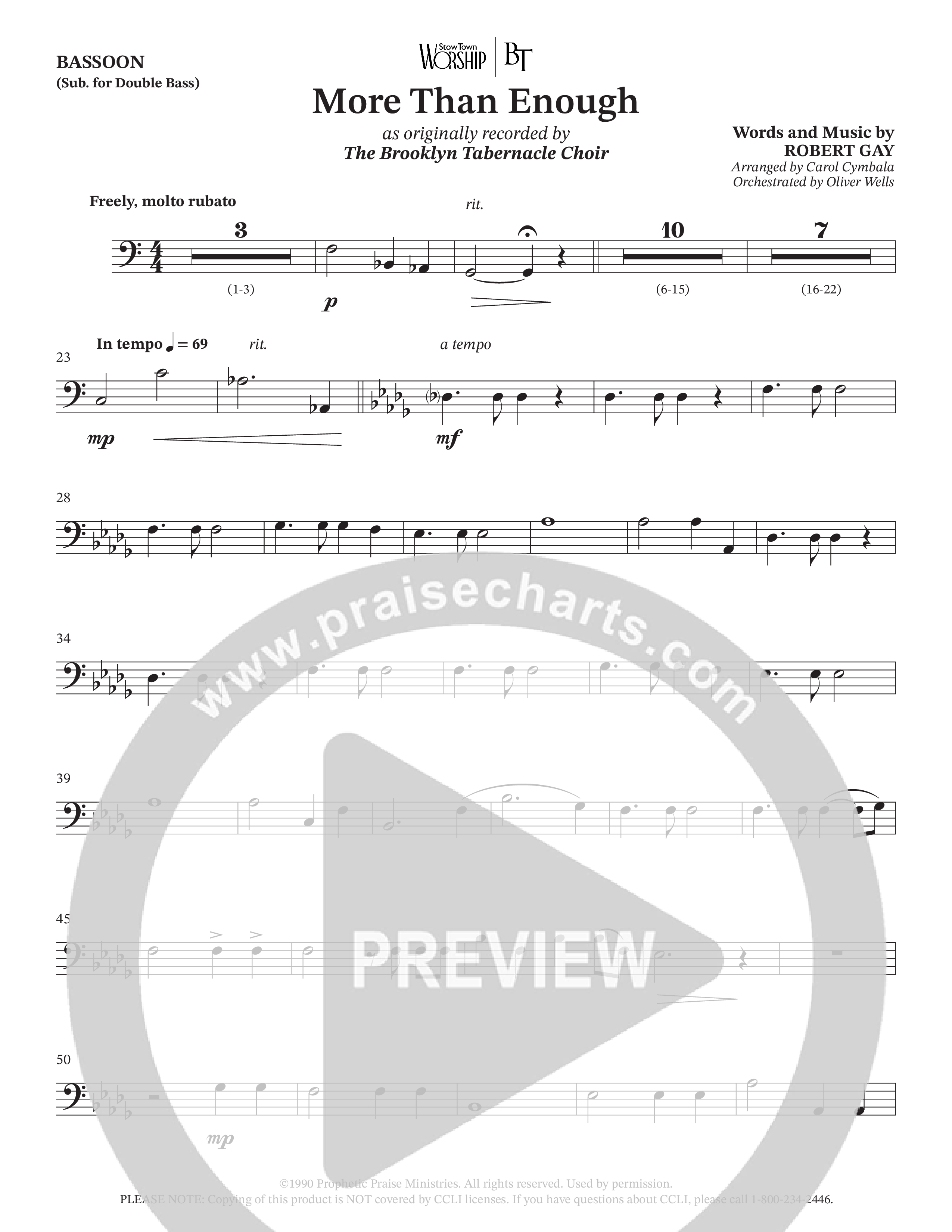 More Than Enough (Choral Anthem SATB) Bassoon (The Brooklyn Tabernacle Choir / Arr. Carol Cymbala / Orch. Oliver Wells)