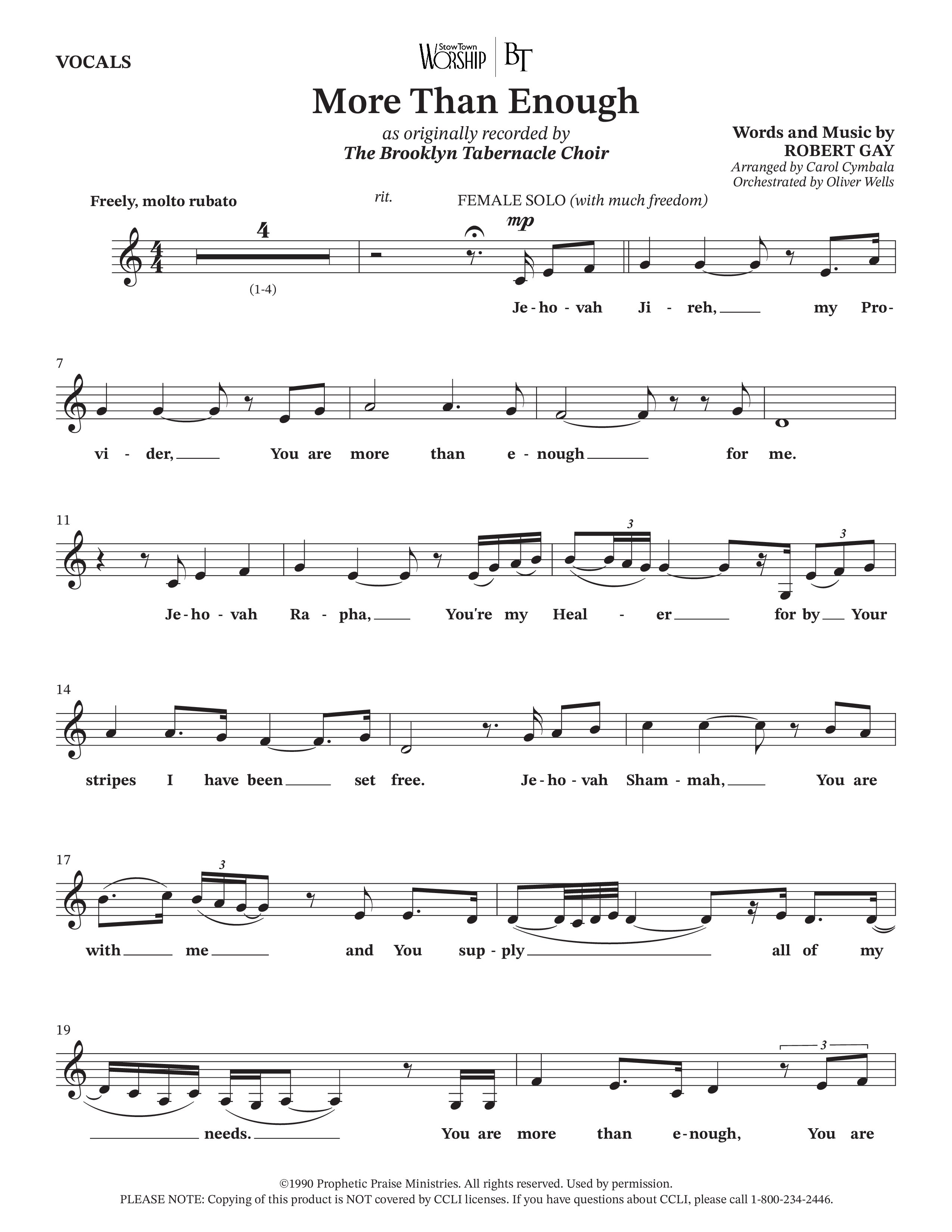 More Than Enough (Choral Anthem SATB) Choir Sheet (SATB) (The Brooklyn Tabernacle Choir / Arr. Carol Cymbala / Orch. Oliver Wells)