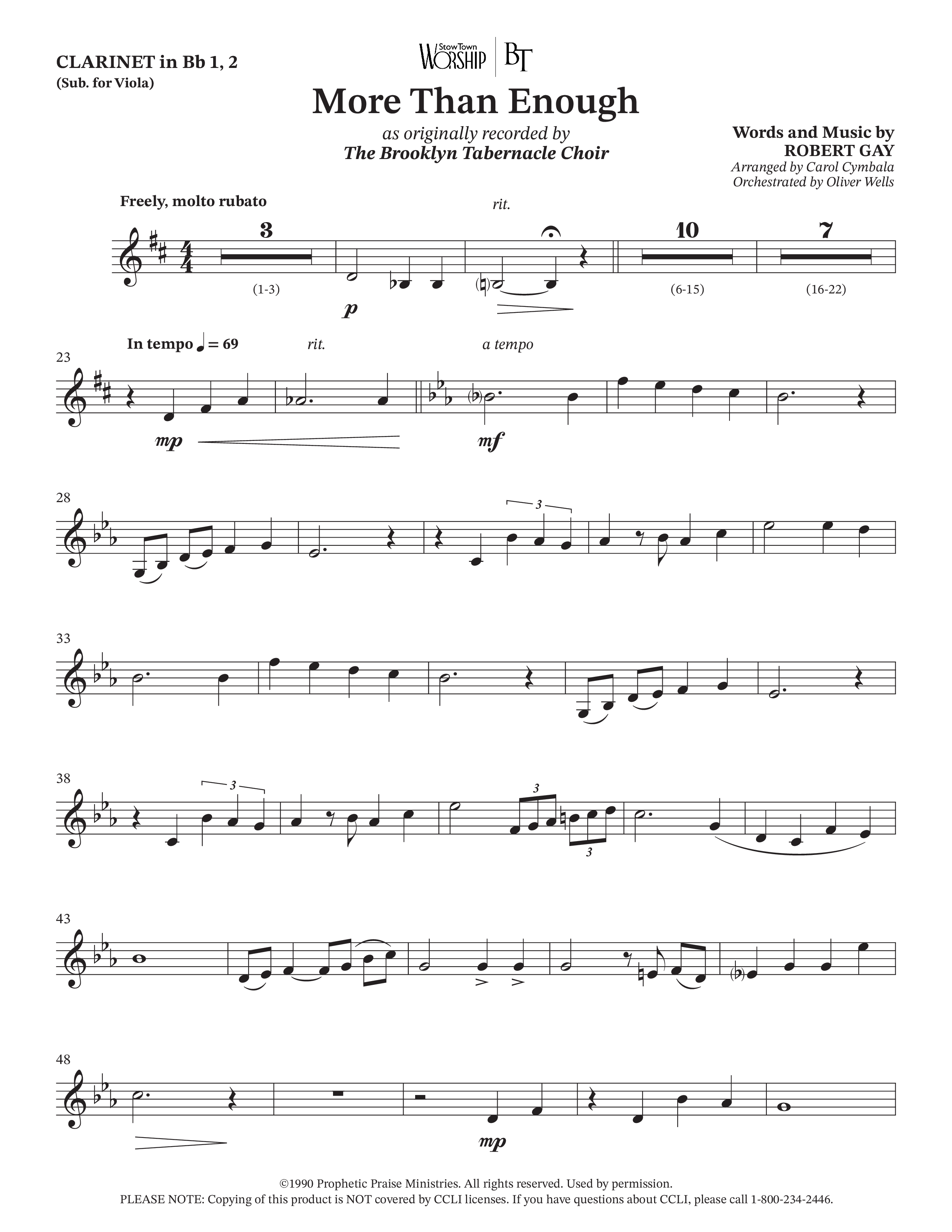More Than Enough (Choral Anthem SATB) Clarinet 1/2 (The Brooklyn Tabernacle Choir / Arr. Carol Cymbala / Orch. Oliver Wells)