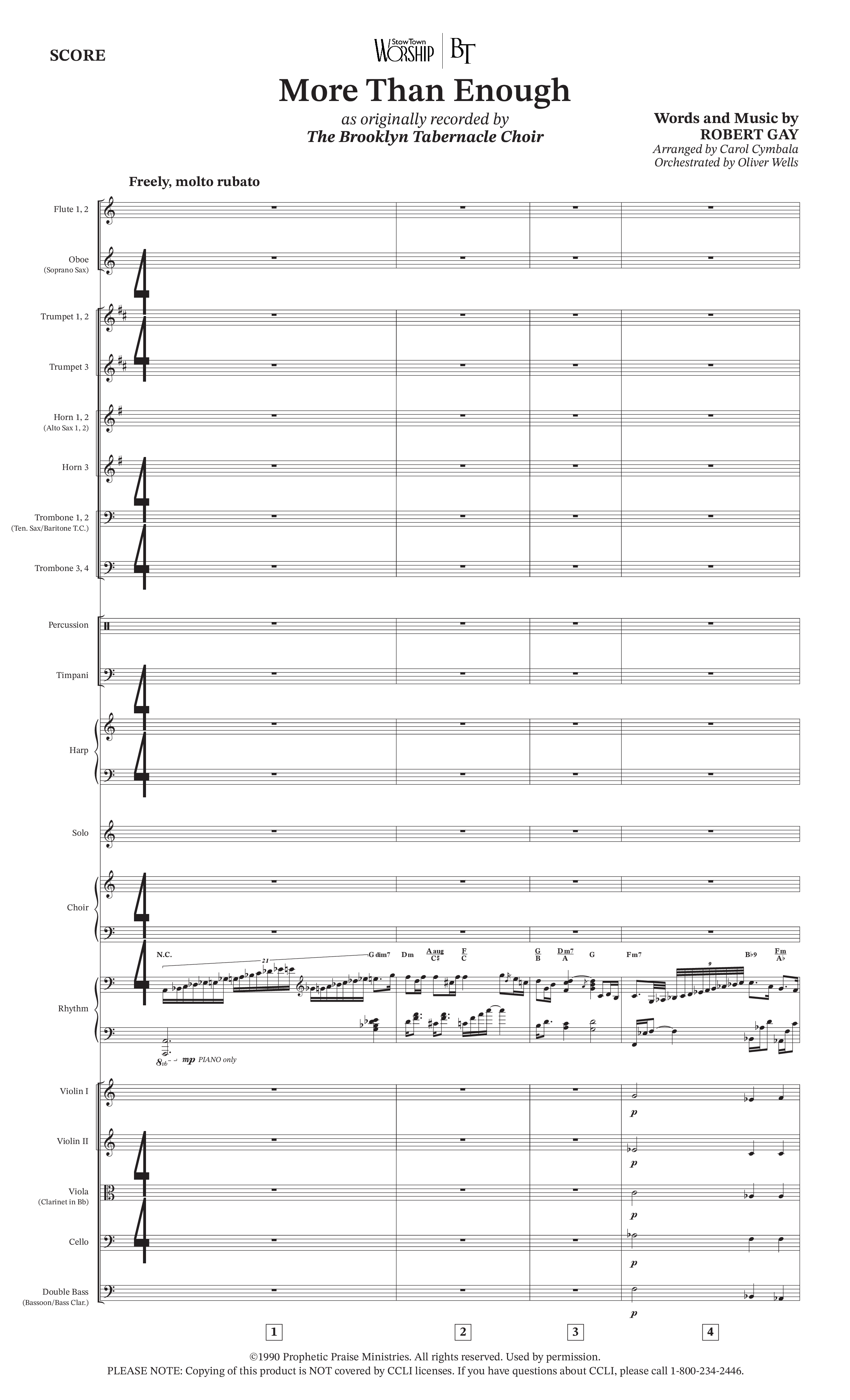 More Than Enough (Choral Anthem SATB) Orchestration (The Brooklyn Tabernacle Choir / Arr. Carol Cymbala / Orch. Oliver Wells)