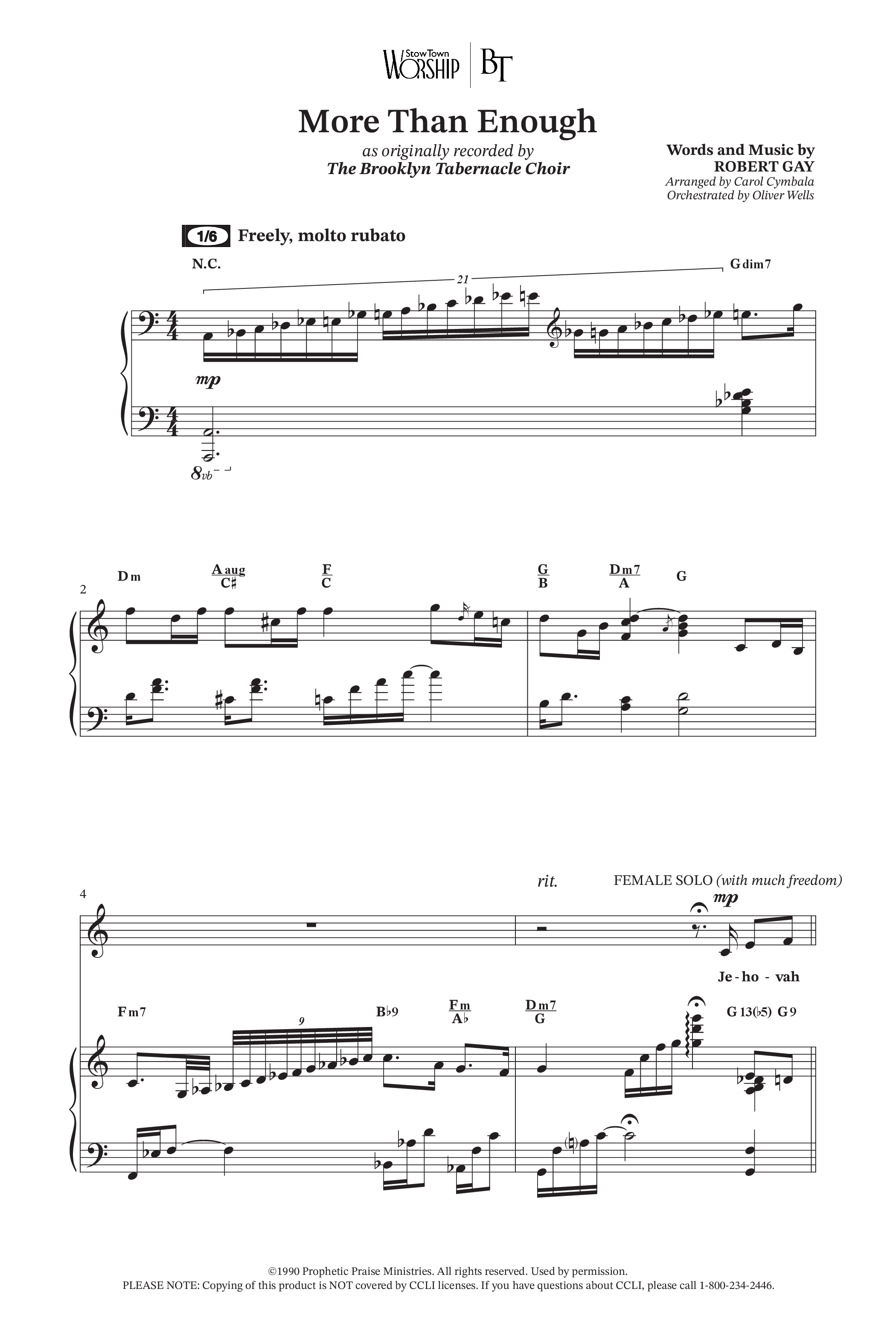 More Than Enough (Choral Anthem SATB) Octavo (SATB & Pno) (The Brooklyn Tabernacle Choir / Arr. Carol Cymbala / Orch. Oliver Wells)