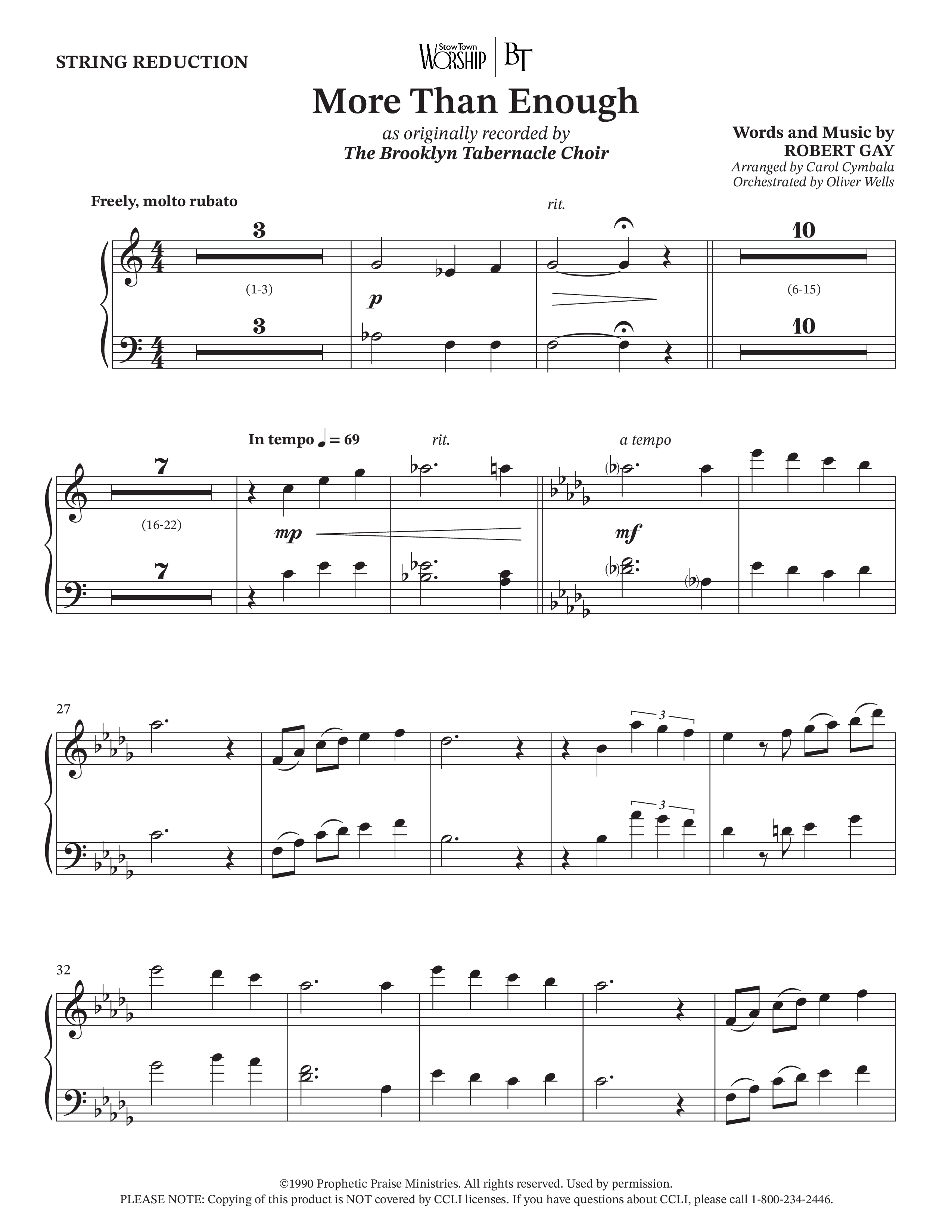 More Than Enough (Choral Anthem SATB) String Reduction (The Brooklyn Tabernacle Choir / Arr. Carol Cymbala / Orch. Oliver Wells)