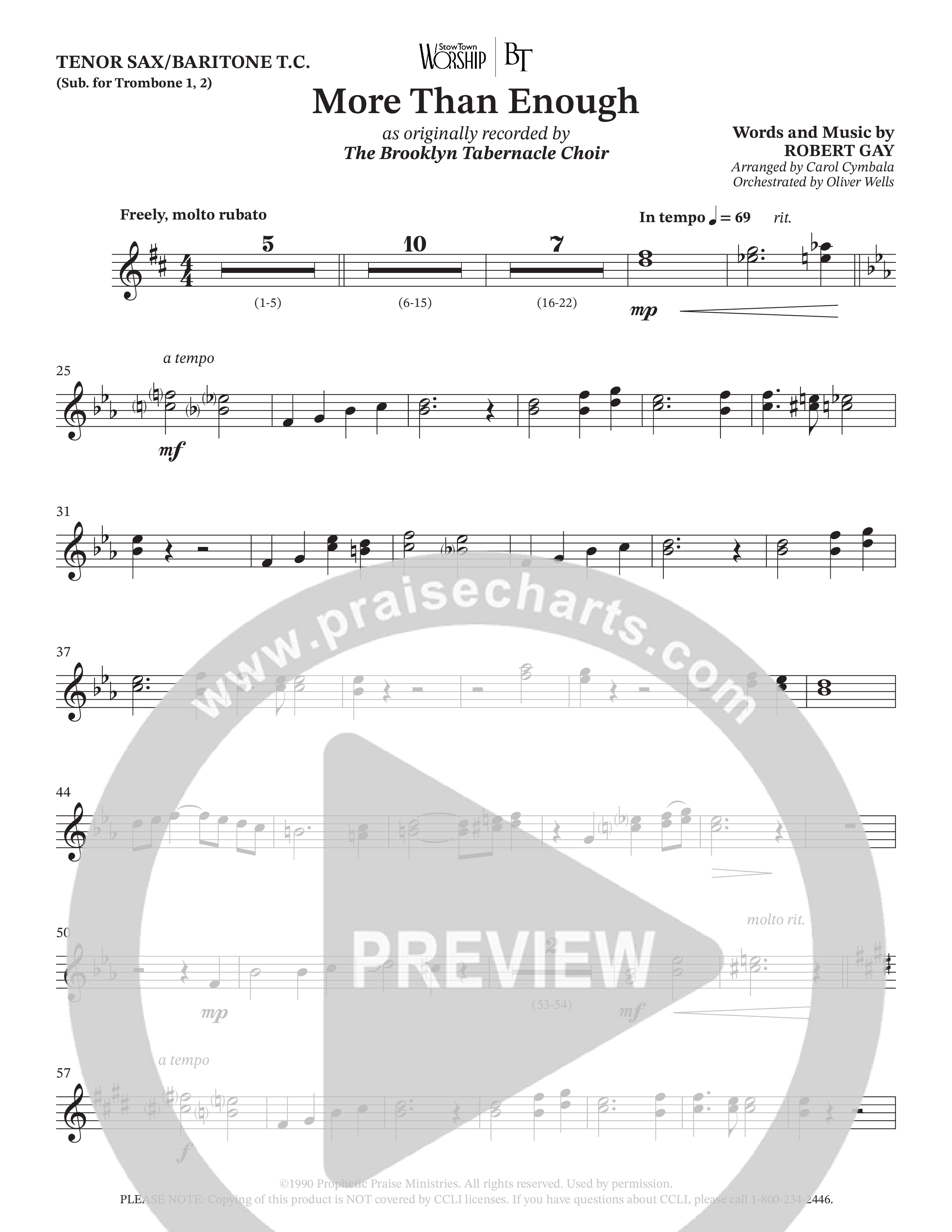 More Than Enough (Choral Anthem SATB) Tenor Sax/Baritone T.C. (The Brooklyn Tabernacle Choir / Arr. Carol Cymbala / Orch. Oliver Wells)