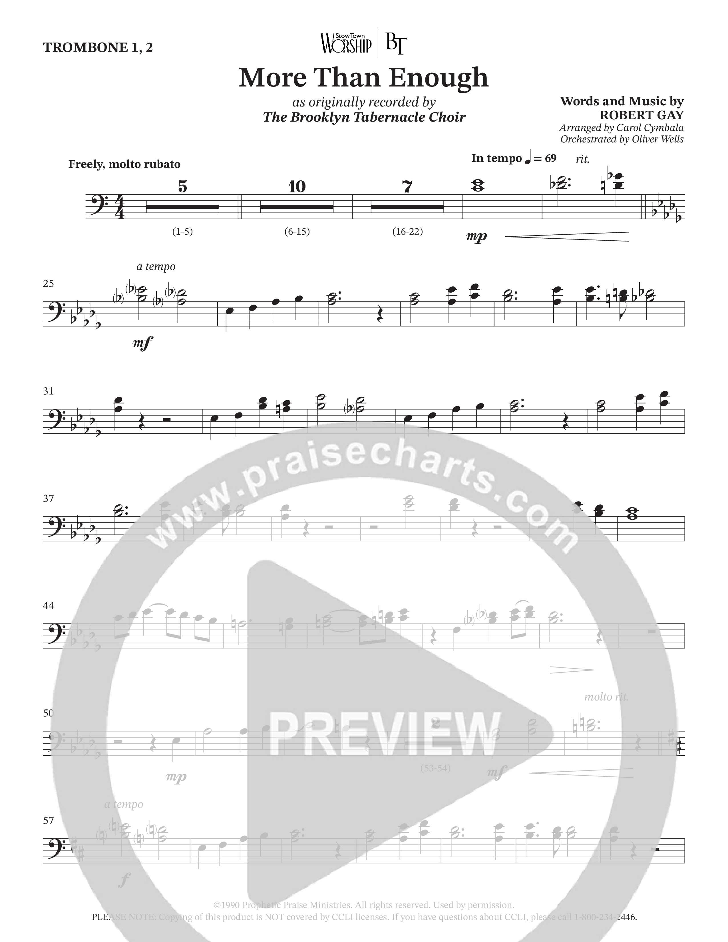 More Than Enough (Choral Anthem SATB) Trombone 1/2 (The Brooklyn Tabernacle Choir / Arr. Carol Cymbala / Orch. Oliver Wells)
