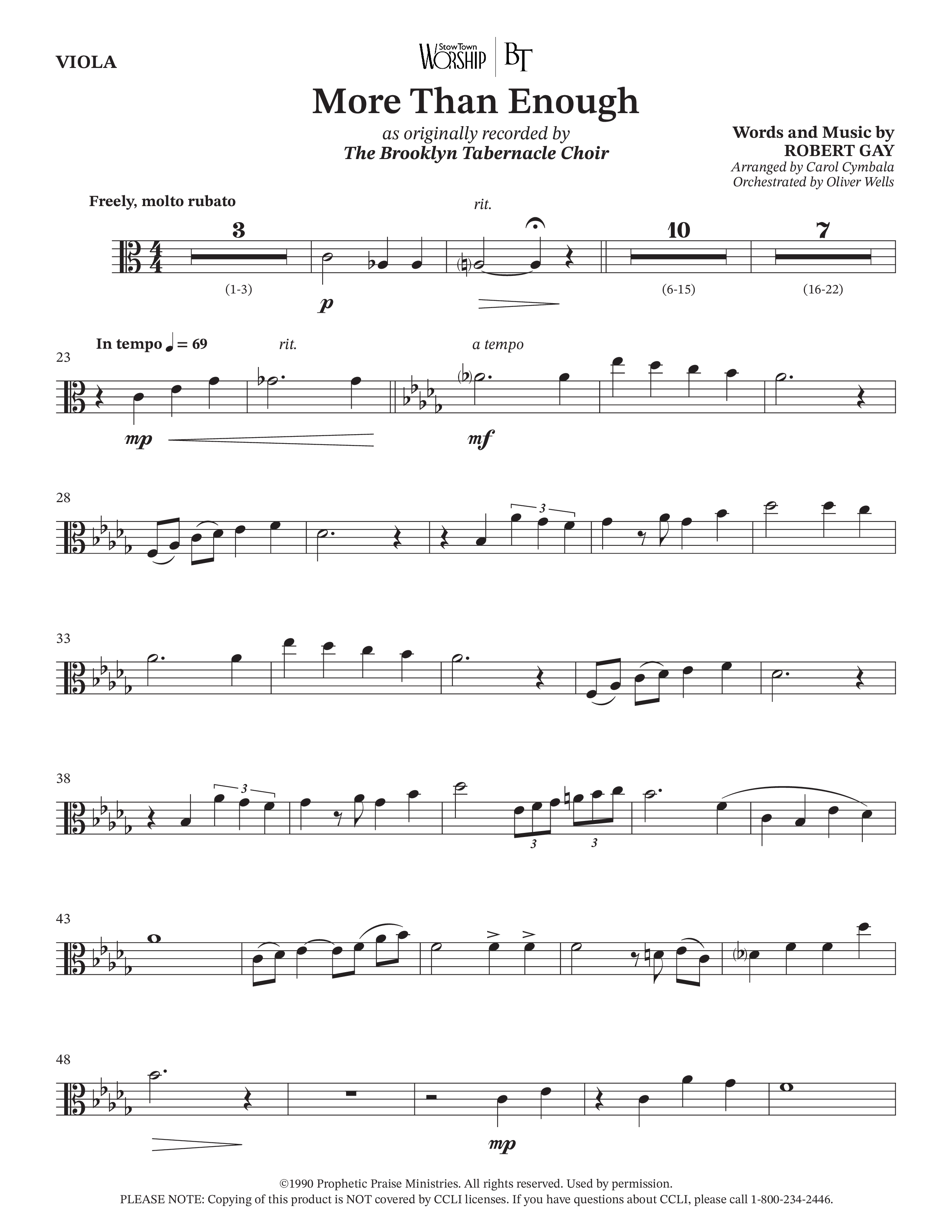 More Than Enough (Choral Anthem SATB) Viola (The Brooklyn Tabernacle Choir / Arr. Carol Cymbala / Orch. Oliver Wells)