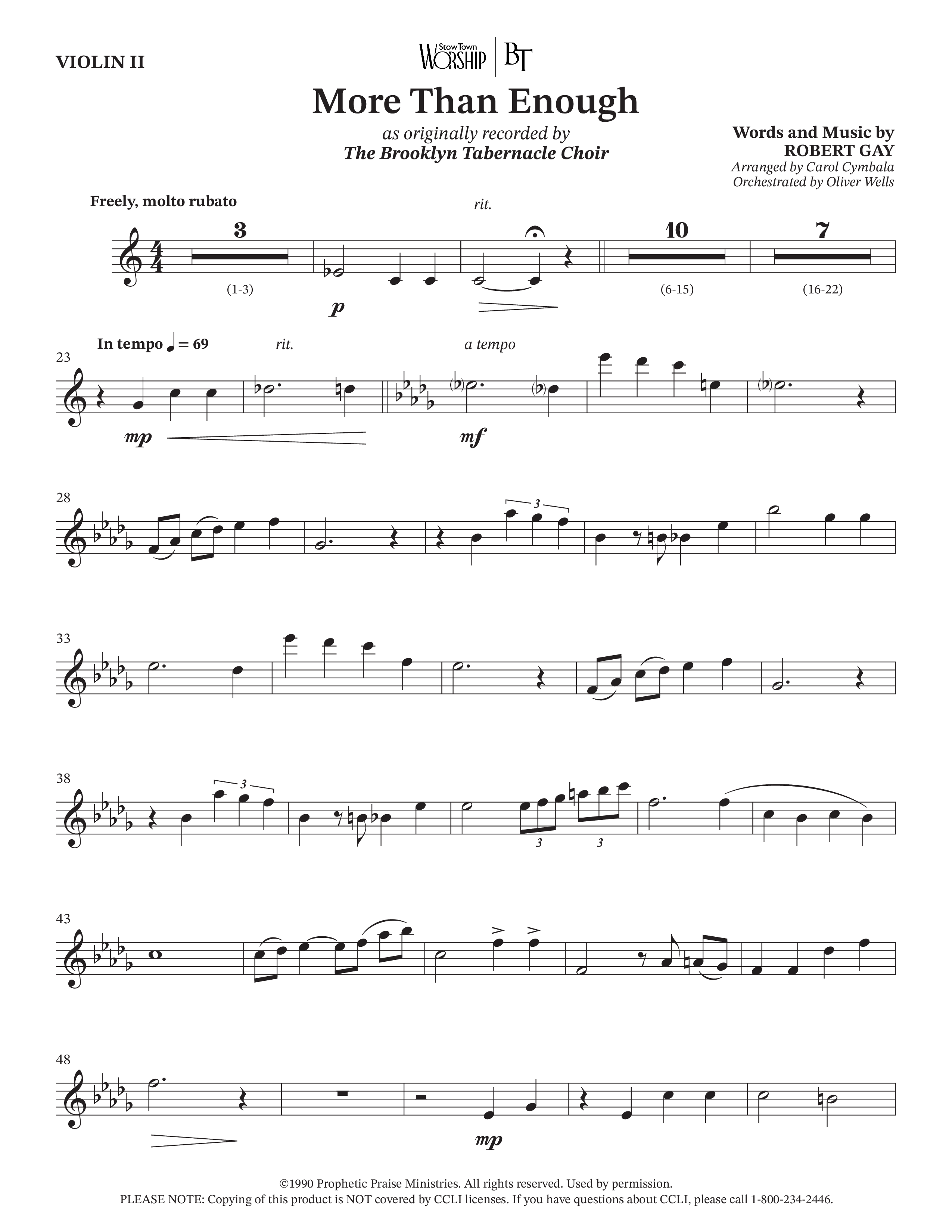 More Than Enough (Choral Anthem SATB) Violin 2 (The Brooklyn Tabernacle Choir / Arr. Carol Cymbala / Orch. Oliver Wells)