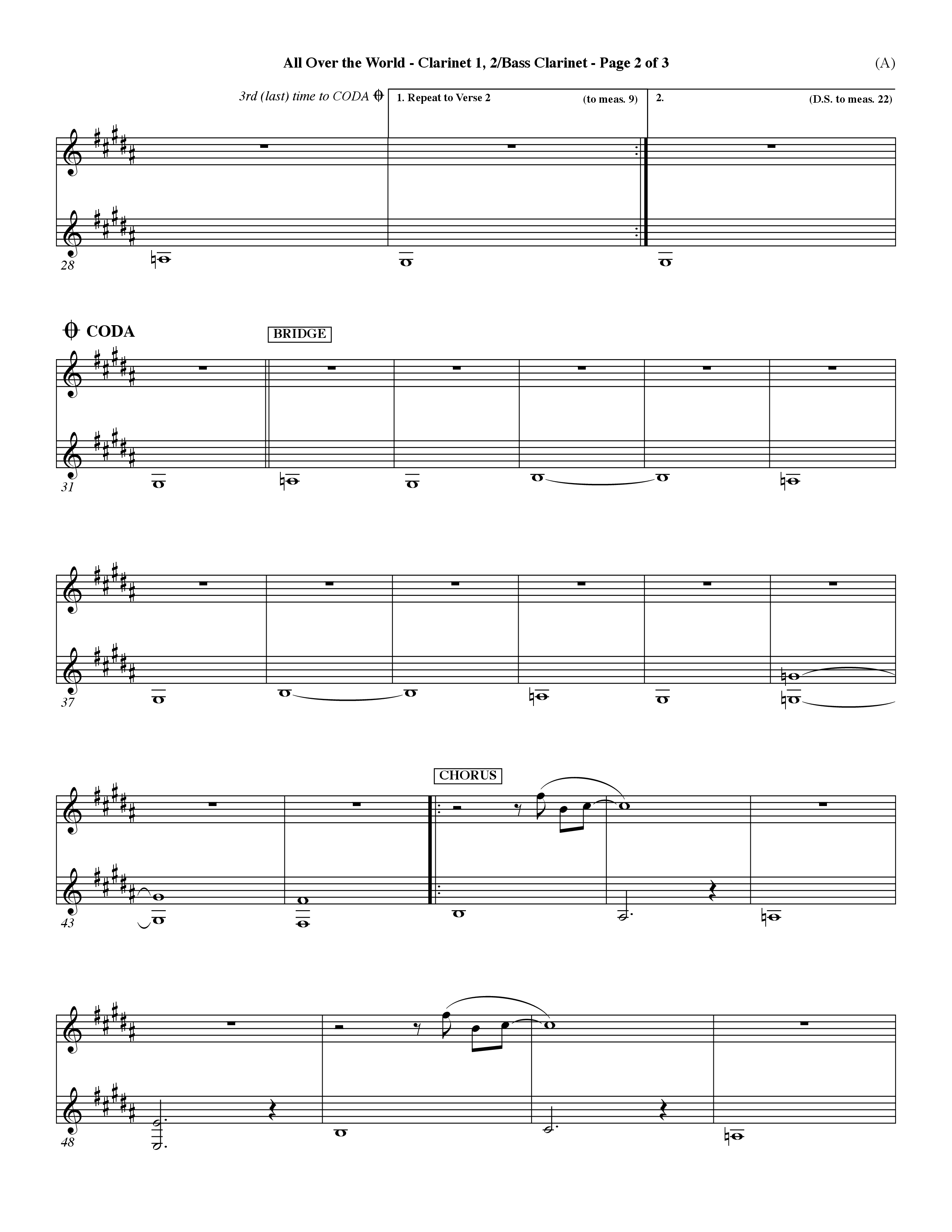 All Over The World (Choral Anthem SATB) Clarinet 1/2, Bass Clarinet (Word Music Choral / Orch. Dave Williamson)