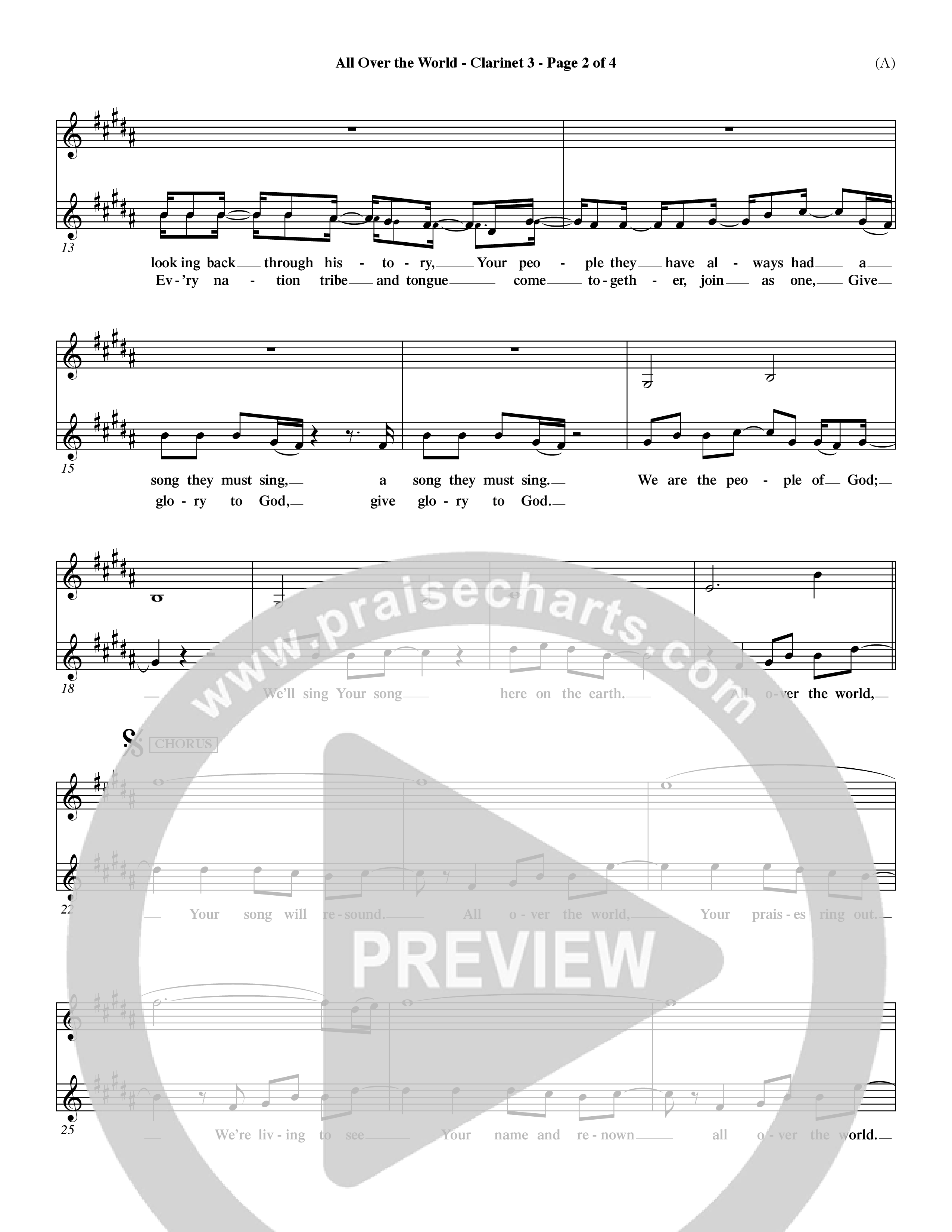 All Over The World (Choral Anthem SATB) Clarinet 3 (Word Music Choral / Orch. Dave Williamson)