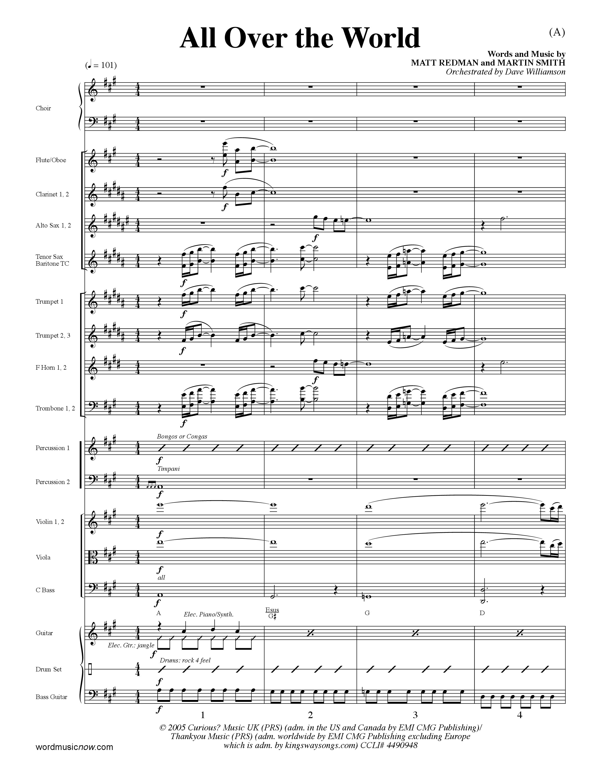 All Over The World (Choral Anthem SATB) Orchestration (Word Music Choral / Orch. Dave Williamson)