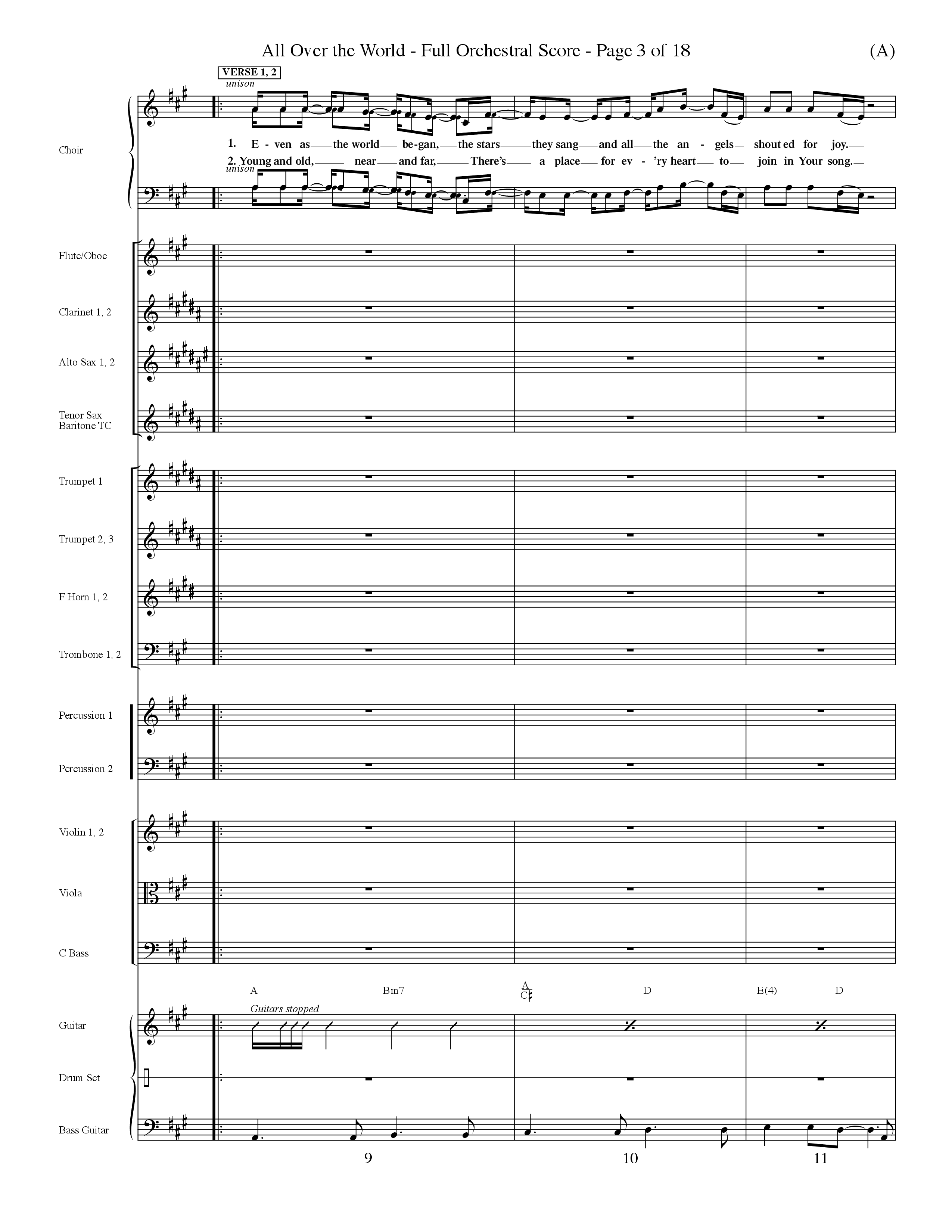 All Over The World (Choral Anthem SATB) Orchestration (Word Music Choral / Orch. Dave Williamson)